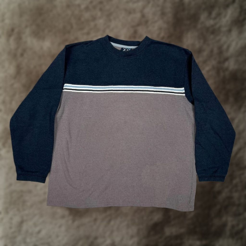 Point Zero VTG XG Extreme Sweater Mens L Navy Gray Colorblock Crewneck Y2K_STRIPED Knit Pullover Casual Multicolor Long Sleeve Fall Winter Mens Size US L / EU 52-54 / 3 - 1 Thumbnail