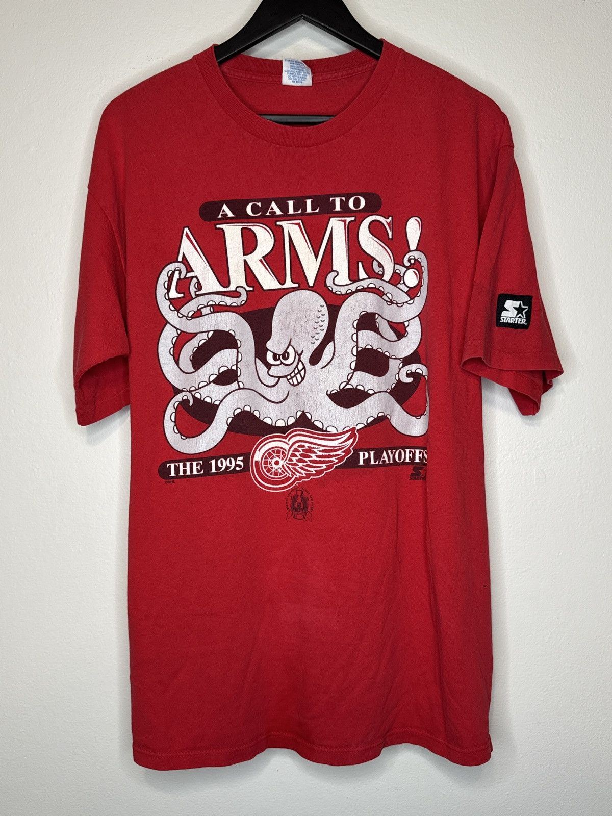 NHL × Starter × Vintage Vintage 1995 Detroit Red Wings Call To Arms Playoffs Tee Size US XL / EU 56 / 4 - 1 Thumbnail