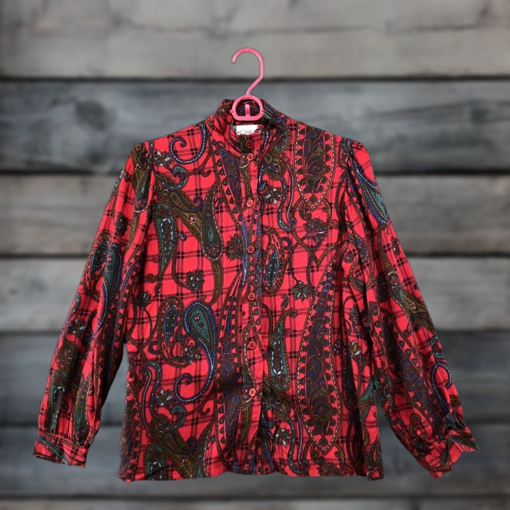 Vintage VINTAGE Koret Paisley Blouse Womens 4P Long Sleeve Red Rayon Button Down 90s Boho Size S / US 4 / IT 40 - 1 Thumbnail