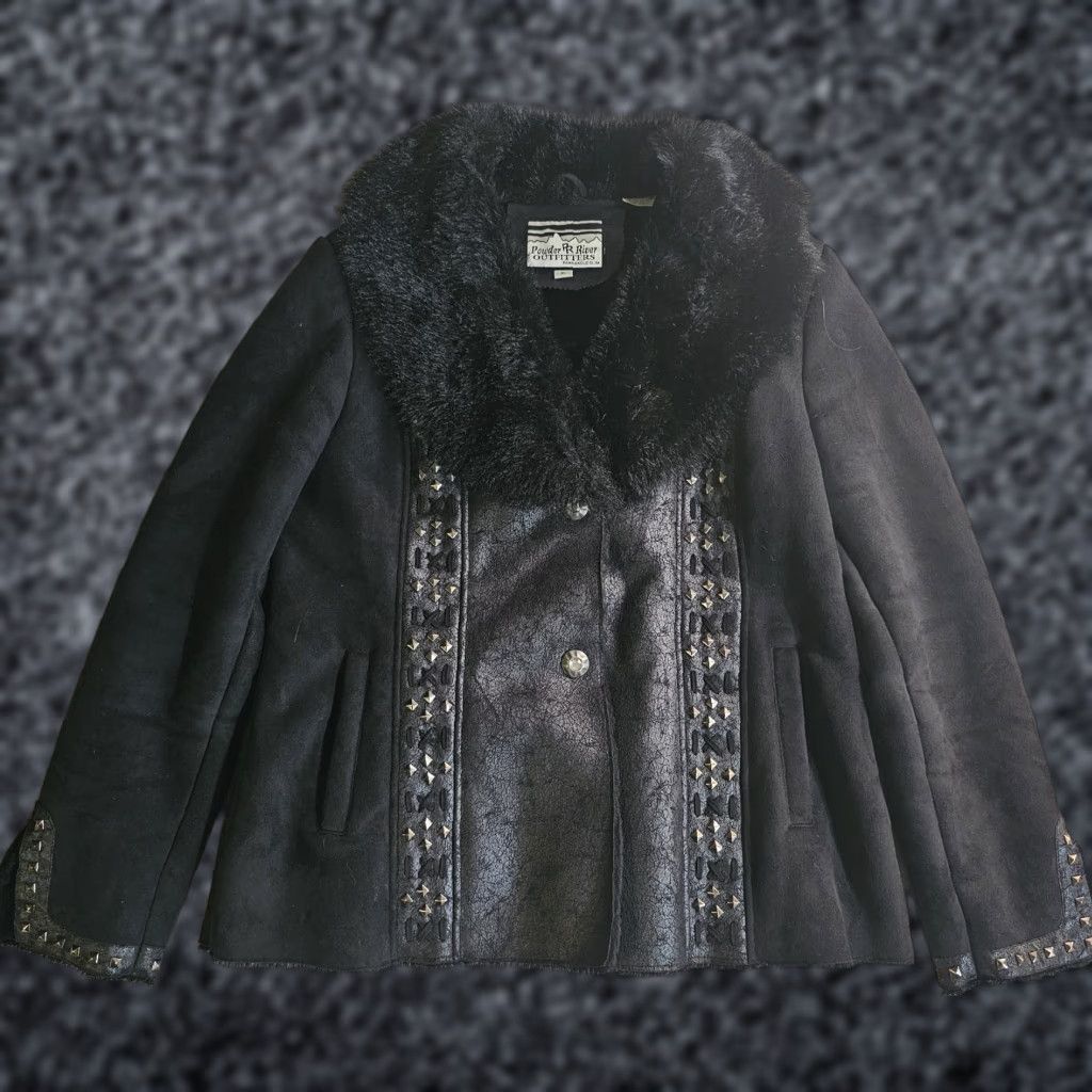 Vintage Powder River Outfitters Panhandle Slim Faux Suede & Fur Studded Jacket Women XL Black Size XL / US 12-14 / IT 48-50 - 1 Thumbnail