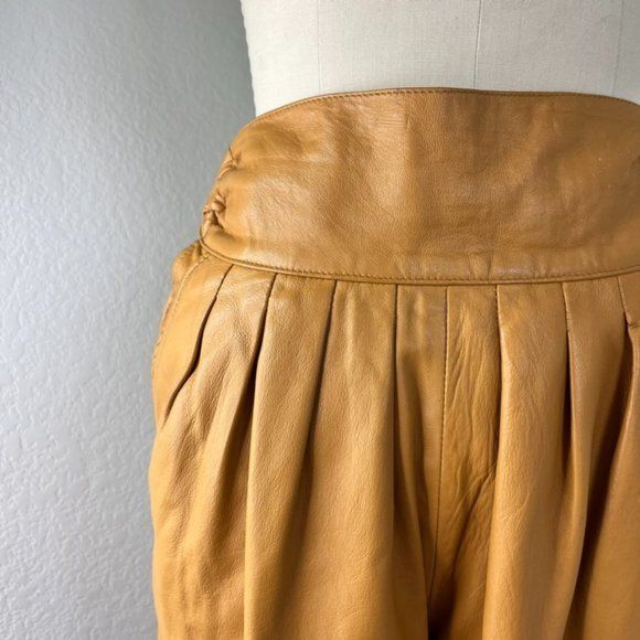 Leather × Vintage Beged - Or Italia Leather Pants High Waist Pleated Size 26" / US 2 / IT 38 - 2 Thumbnail