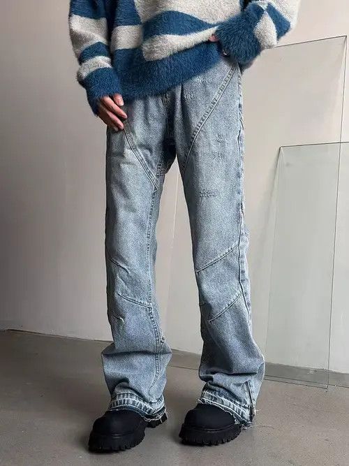Jean Street Hip Hop Side Zip Micro Flare Y2K Jeans Size US 34 / EU 50 - 3 Thumbnail