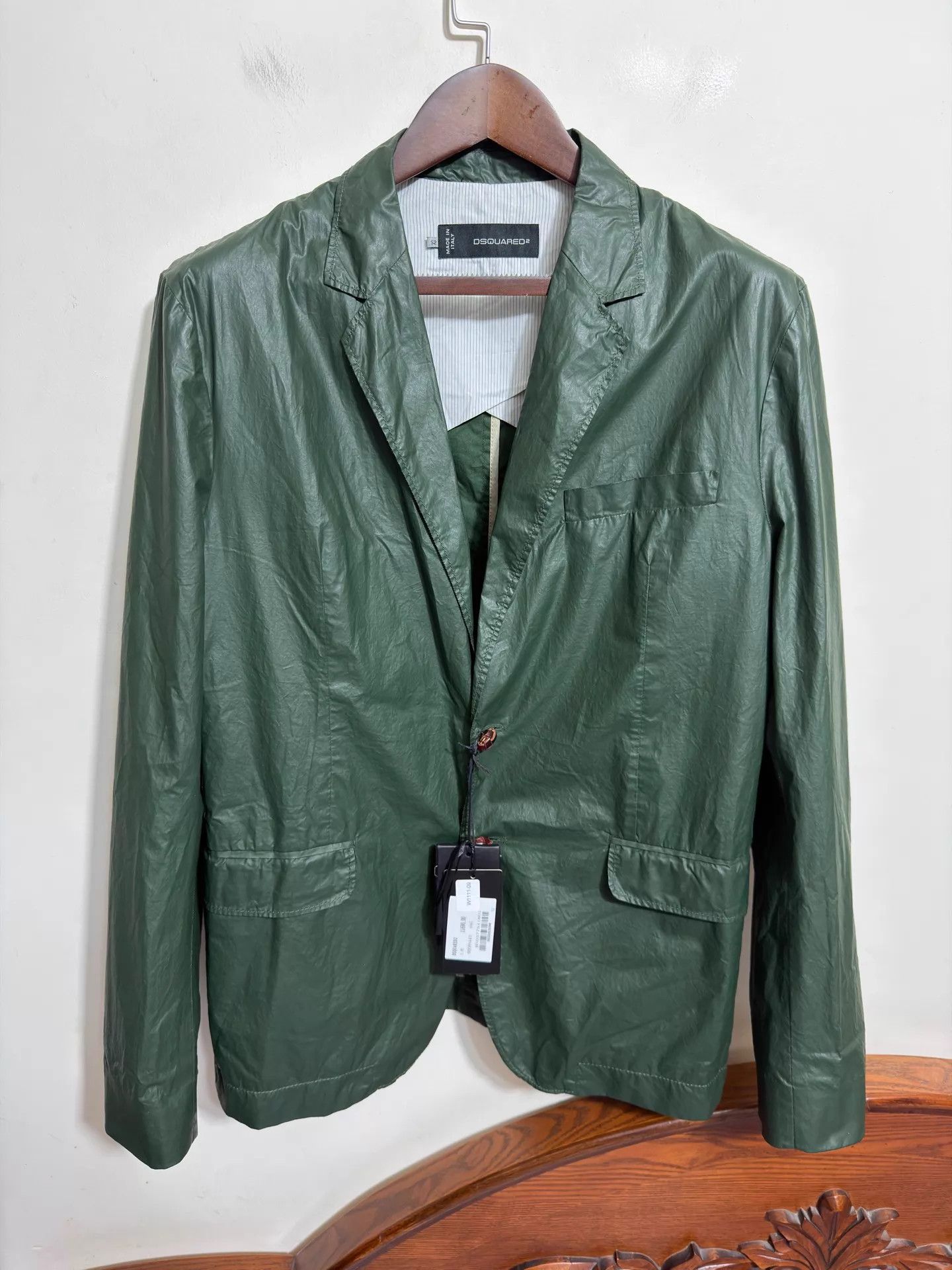 Dsquared2 Dsquared2 Resin Coated Dark Green Fitted Blazer Size US L / EU 52-54 / 3 - 1 Thumbnail
