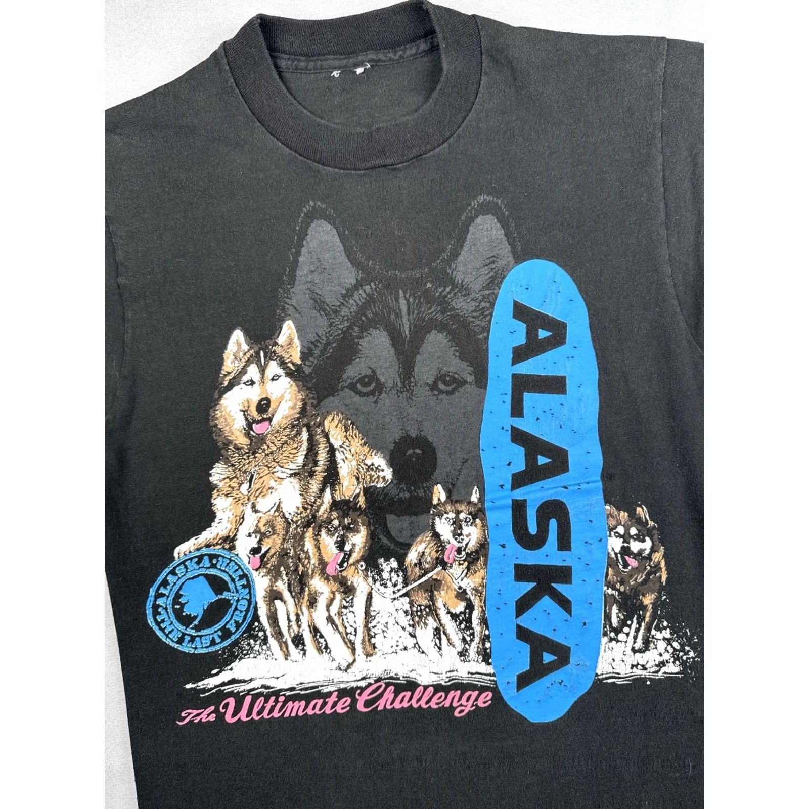 Fruit Of The Loom VINTAGE 90s Black Husky Dog Sled Shirt XL Faded Single Stitch Mens Size US XL / EU 56 / 4 - 5 Thumbnail