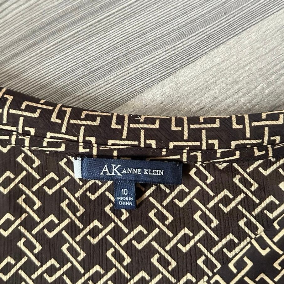 Anne Klein anne klein brown geometric design blouse top Size L / US 10 / IT 46 - 3 Thumbnail