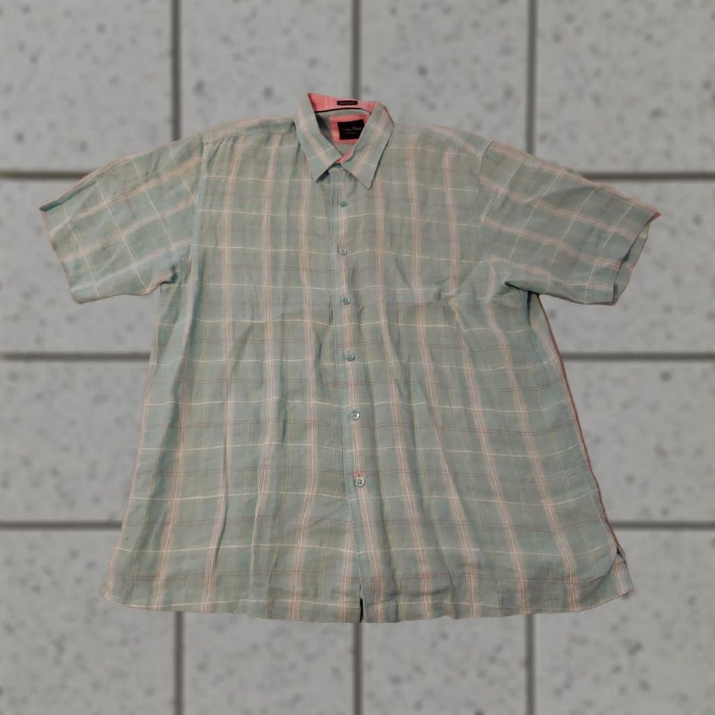 Tommy Bahama Tommy Bahama Shirt Mens L Large Indigo Palms Linen Dress Short Sleeve Blue Size 42R - 1 Thumbnail