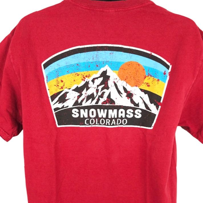 Gildan Gildan T-Shirt Mens Ski Snowmass Colorado Red Travel Destination Crew Neck Short Sleeve L Size US L / EU 52-54 / 3 - 2 Thumbnail