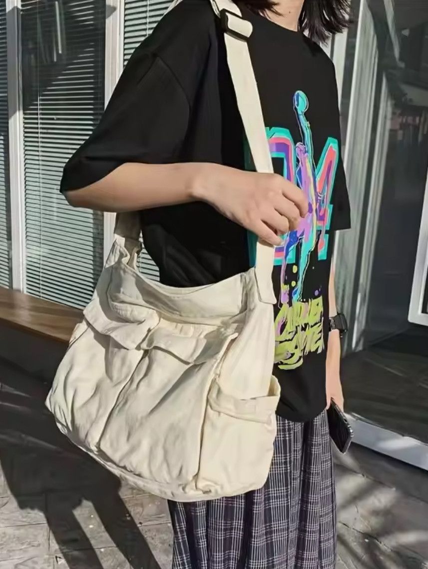 Other Workwear School Canvas Shoulder Bag Large Messenger Bag Size ONE SIZE - 1 Thumbnail