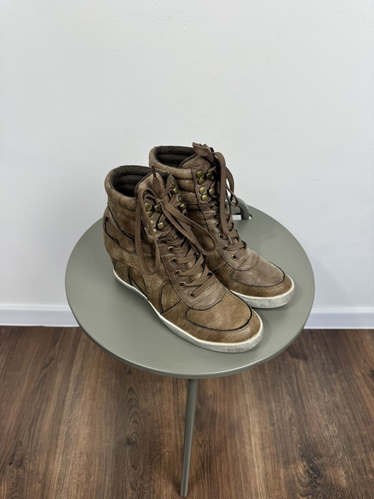 Other Suede High Top Wedge Sneakers Hidden Heel Shoes Women 41 Size US 9.5 / IT 39.5 - 4 Thumbnail