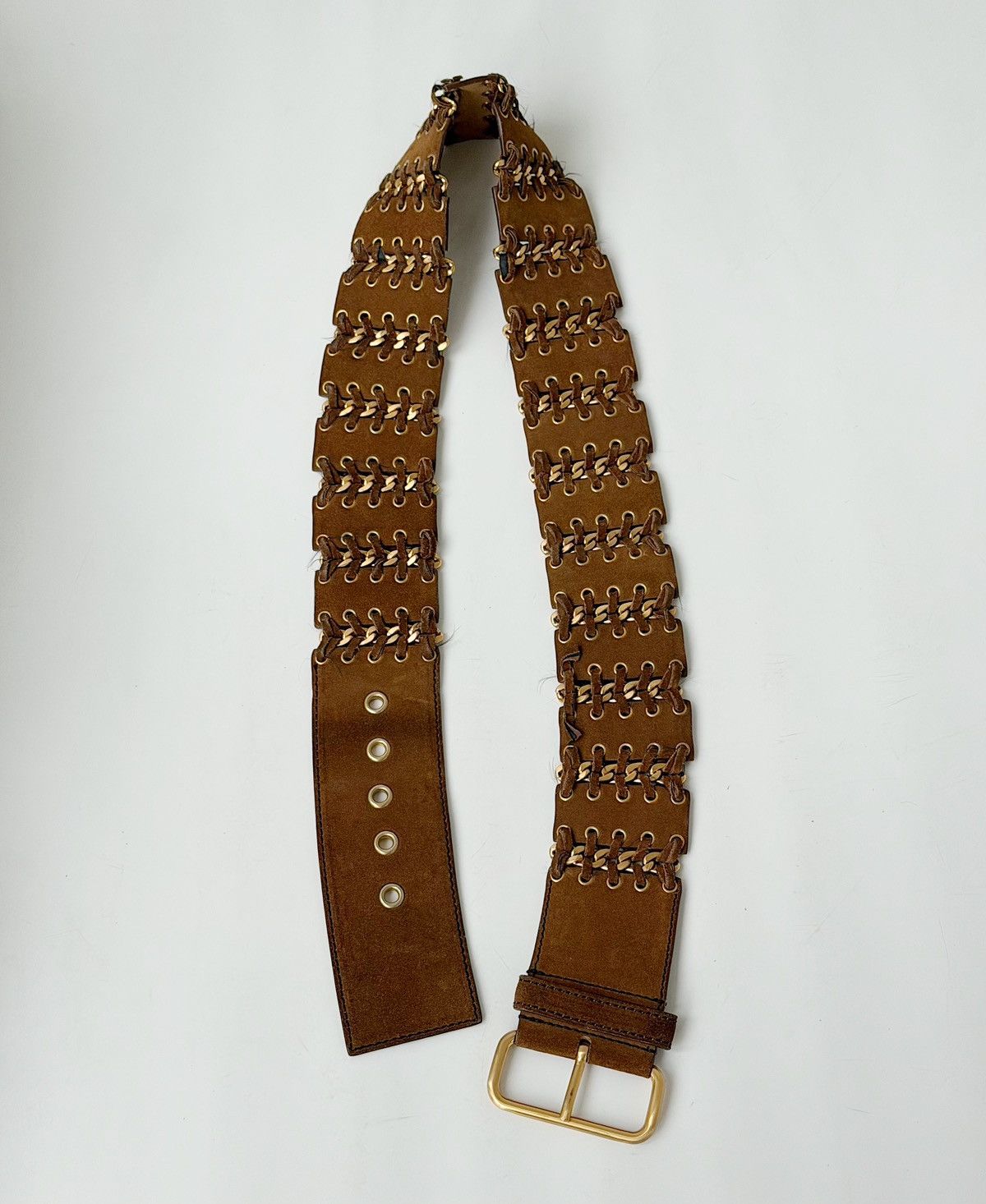 Prada PRADA Chain Suede Wide Brown Belt Leather Grommet Big Demna Size ONE SIZE - 7 Thumbnail