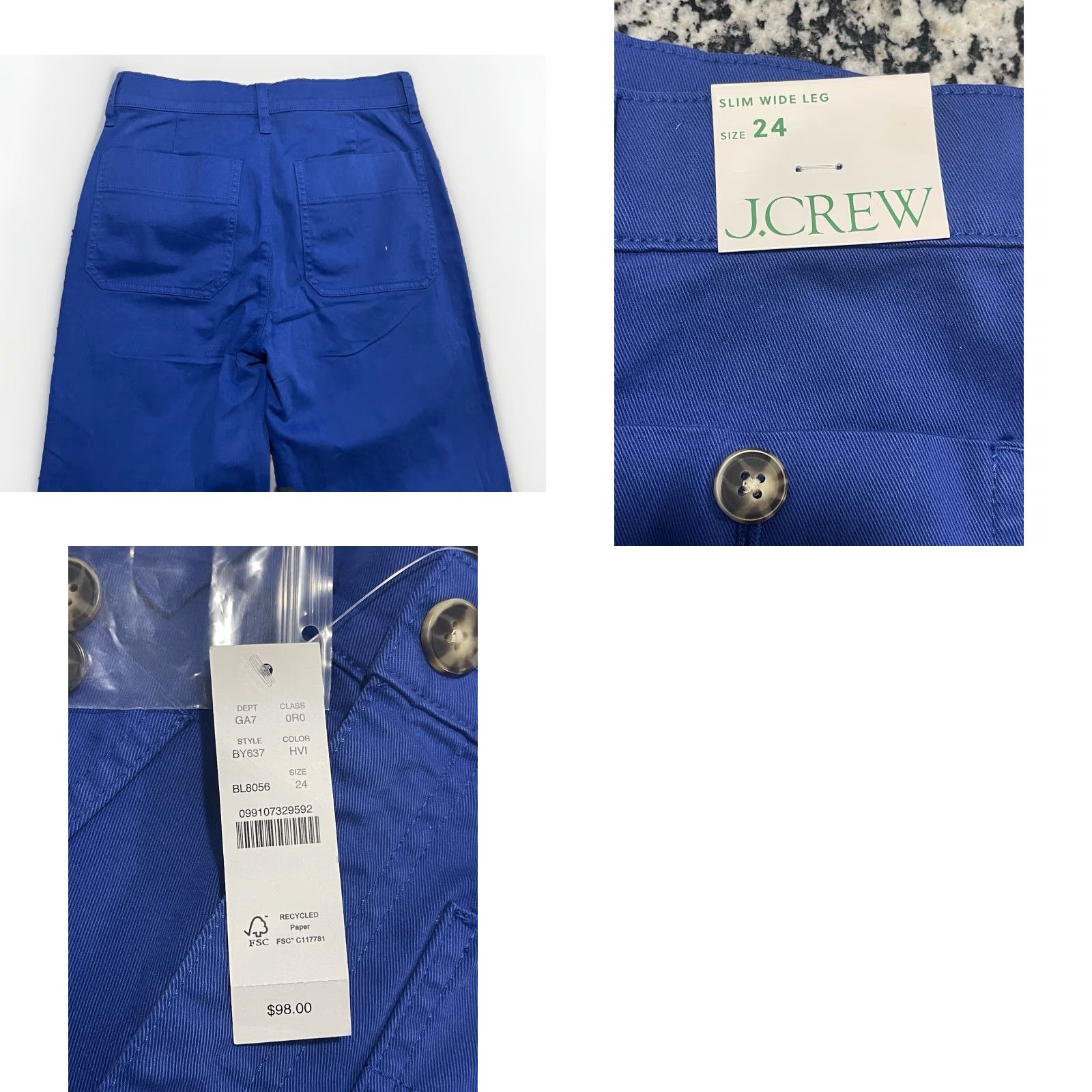 J.Crew VINTAGE J.Crew Women's Pants Slim Wide Leg Cropped Size 24 Blue Cotton Spandex Pockets Bohemian Hippie Preppy Size 42" / US 20 - 8 Thumbnail