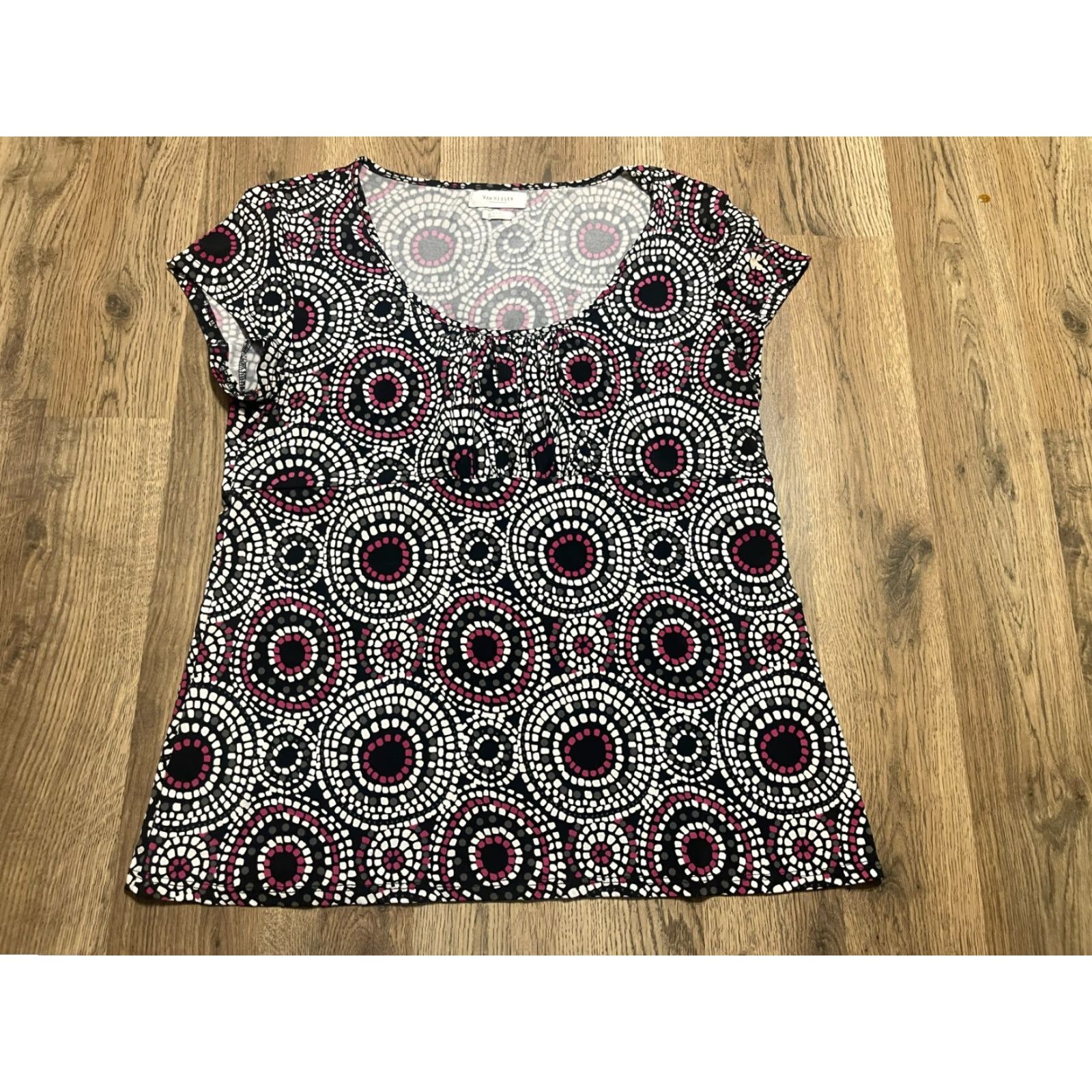 Van Heusen Van Heusen Shirt Women's Large Black White Purple Geo Short Sleeve Size L / US 10 / IT 46 - 2 Thumbnail
