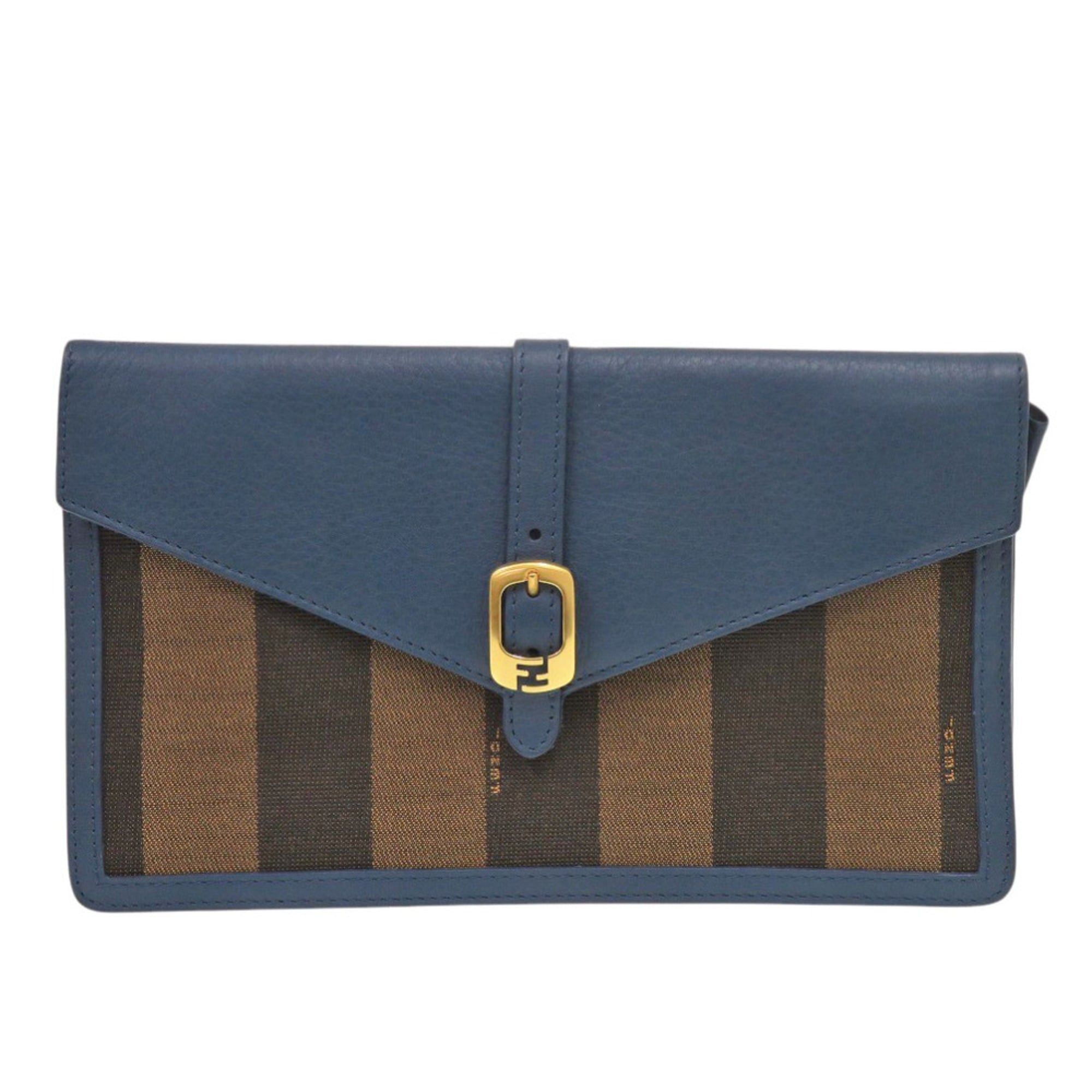 Fendi Excellent condition Fendi Pecan pattern clutch bag 8M0284 in leather and canvas, blue brown. 0475FENDI Size ONE SIZE - 1 Thumbnail