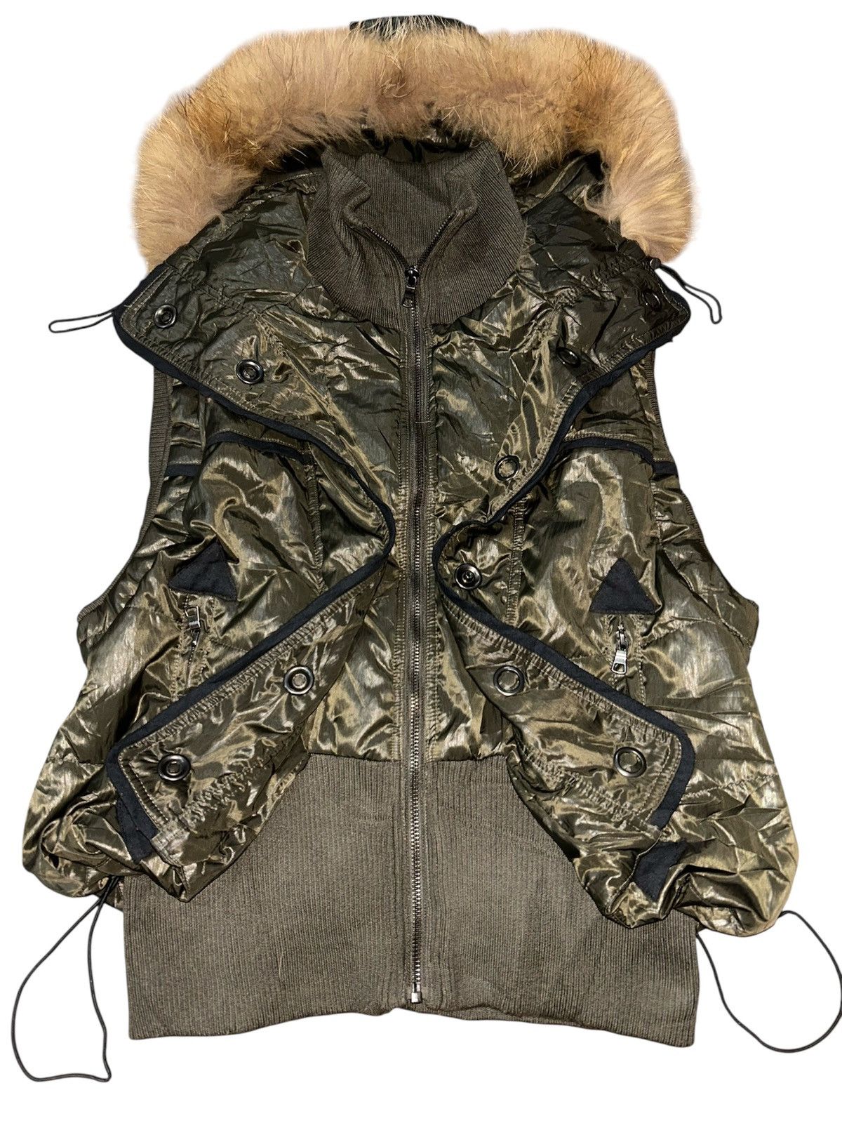 20471120 Blue Jam Shiny Puffer Vest Faux Fur Trimmed Hood Size S / US 4 / IT 40 - 2 Thumbnail