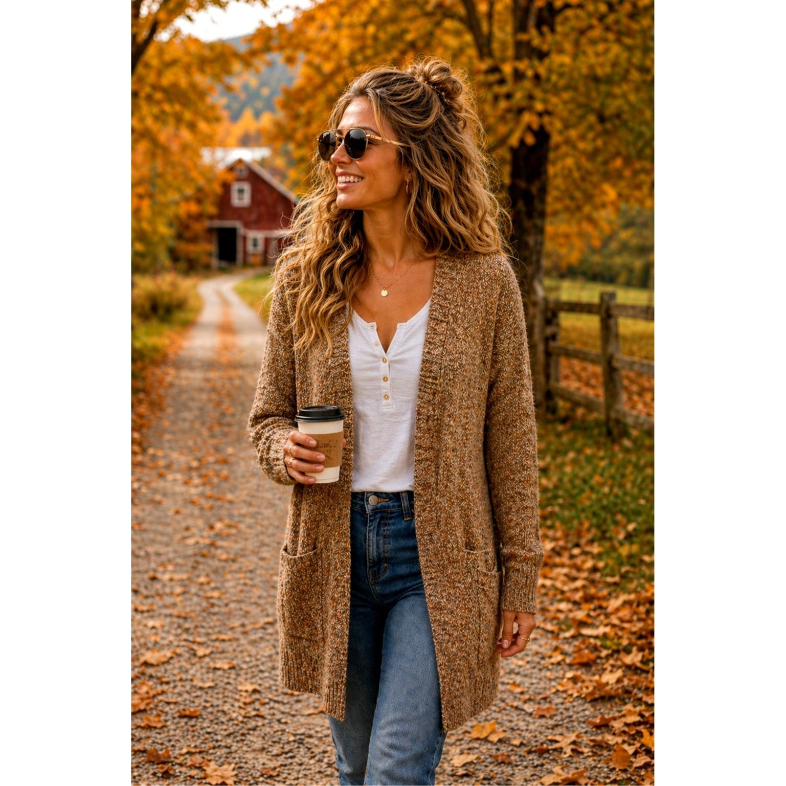 Other Love Ellie Speckled Long Open Front Cardigan Brown- size M Size M / US 6-8 / IT 42-44 - 1 Thumbnail