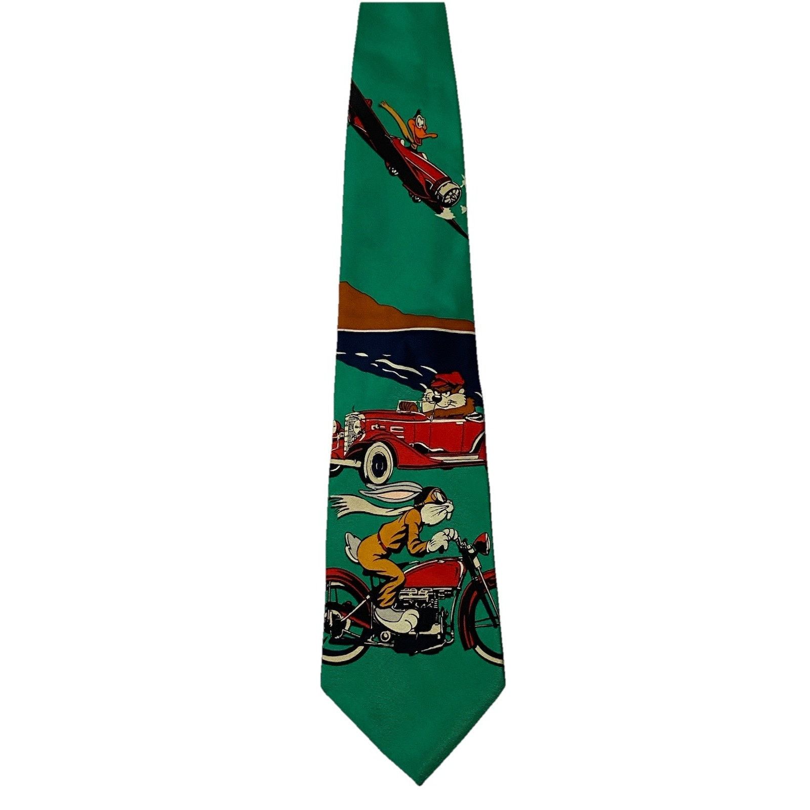 Warner Bros Warner Bros 1992 Looney Tunes Green Silk Graphic Tie Size ONE SIZE - 2 Thumbnail