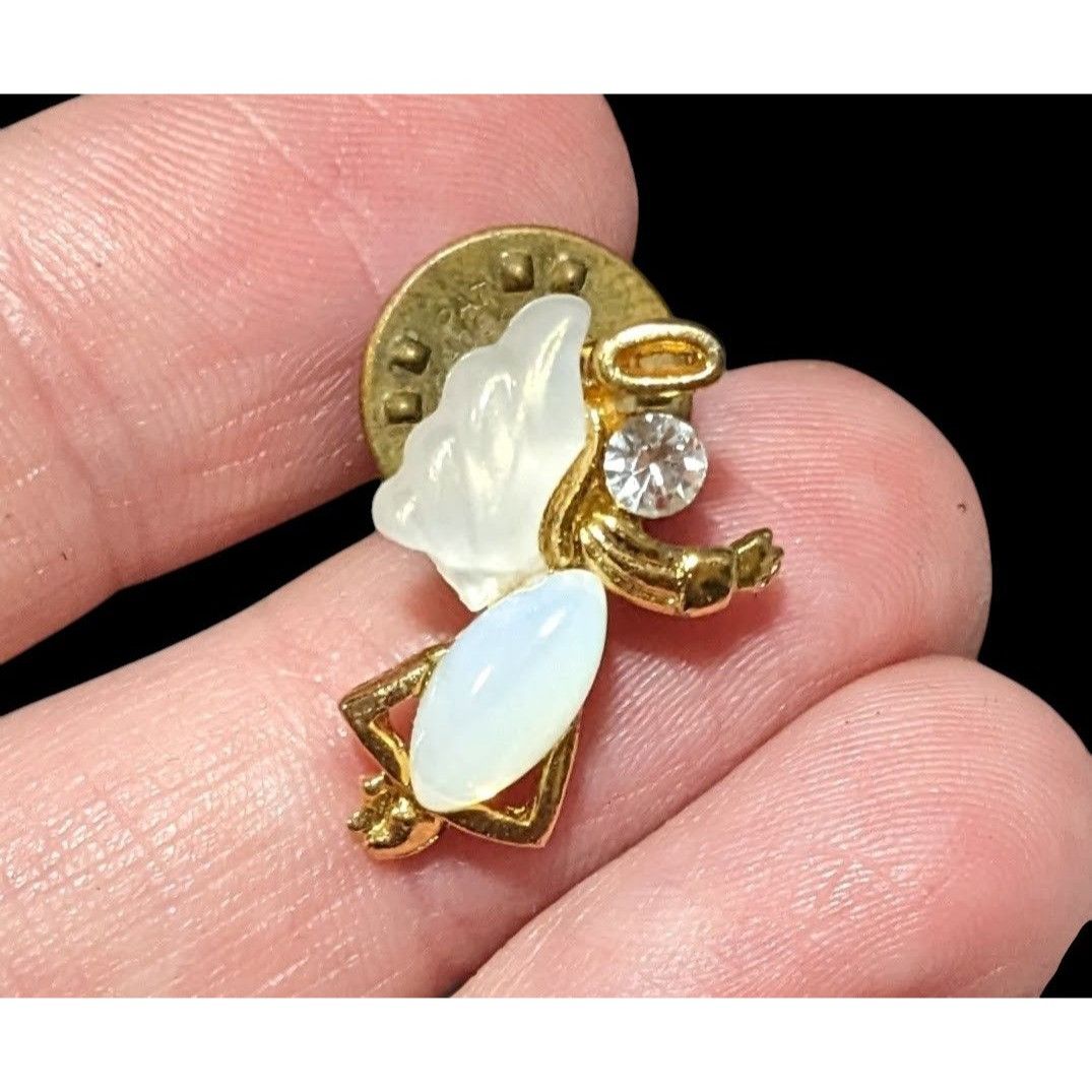 Other Minimalist Gold Tone Gemmed Angel Lapel Pin Size ONE SIZE - 1 Thumbnail