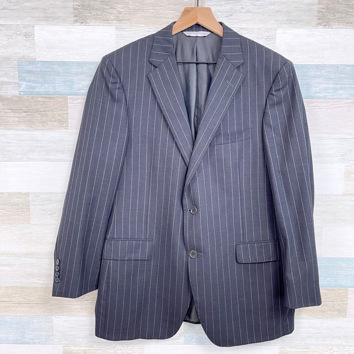 Samuelsohn Samuelsohn Wool Beckett 120s Suit Charcoal Stripe Mens 42R Size 42R - 2 Thumbnail