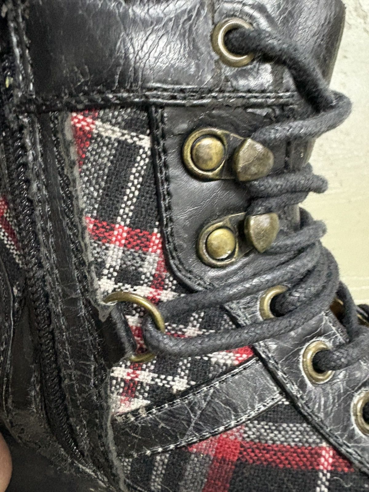 New Rock Asboo Gothic Punk Plaid Boots Studded Black Leather Size US 7.5 / EU 40-41 - 5 Thumbnail