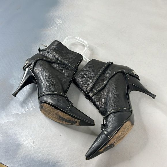 Fendi Fendi Pebbled Leather Biker Heeled Strappy Boots Metal Plate Size US 8.5 / IT 38.5 - 7 Thumbnail