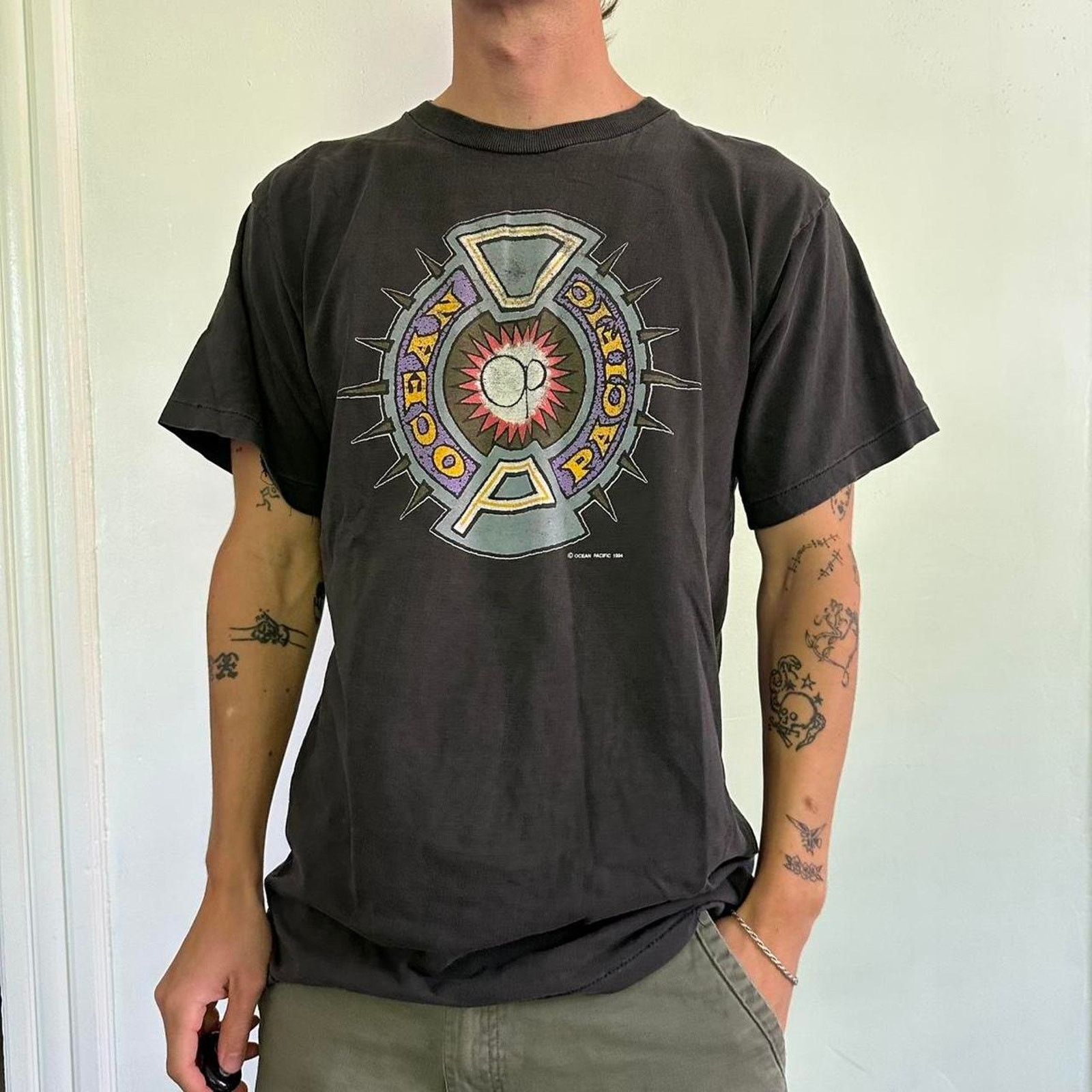 Ocean Pacific × Vintage Vintage 90s Ocean Pacific Black Surf Skate Graphic Tee Shirt Size US M / EU 48-50 / 2 - 7 Thumbnail