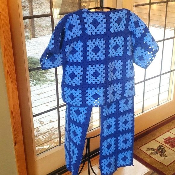 Handmade Handmade Upcycled Crocheted Blue Granny Square 2 pc Sz Ĺ-XL Size XL / US 12-14 / IT 48-50 - 1 Thumbnail