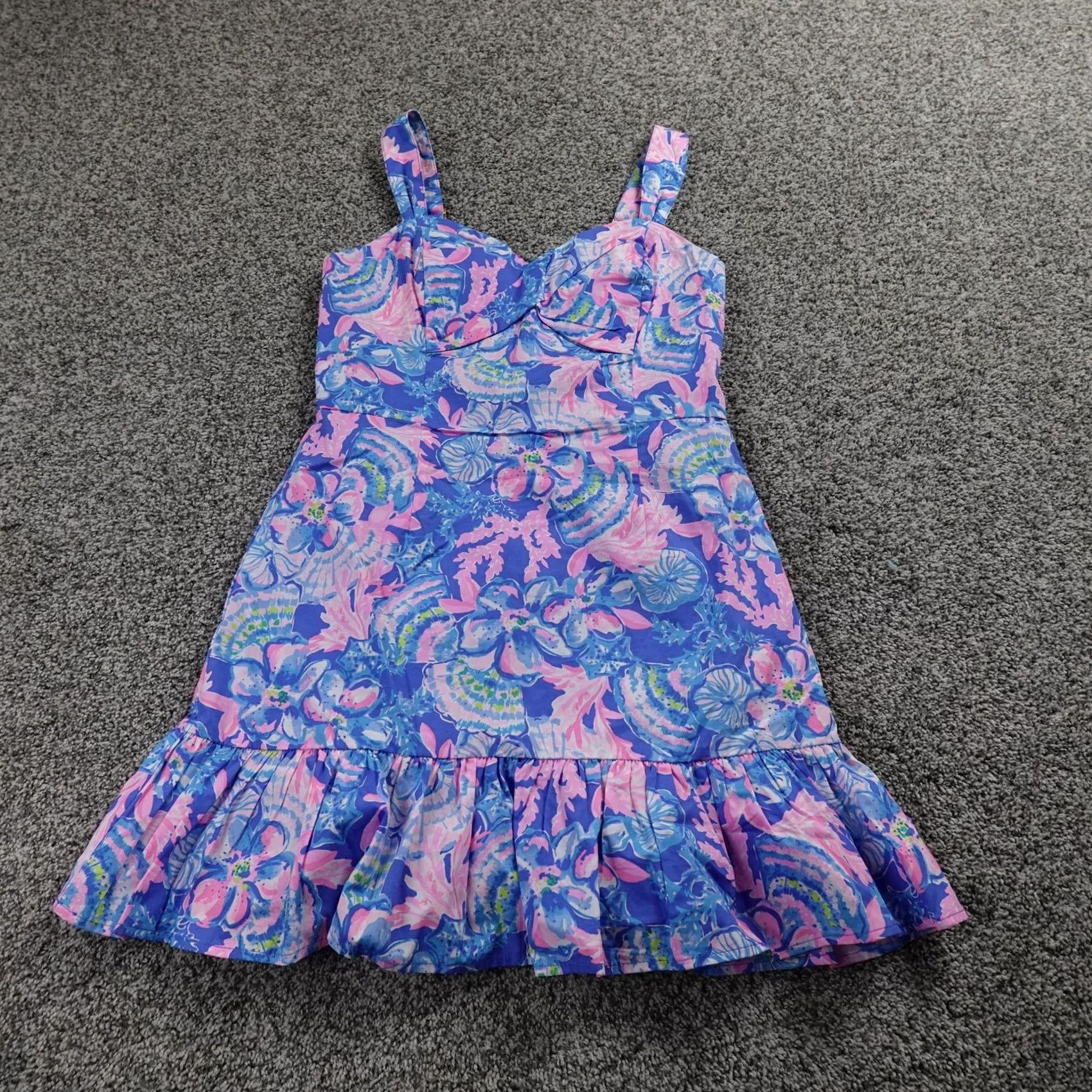 Lilly Pulitzer Lilly Pulitzer Dress Womens 2 Blue Pink Floral Sundress Tank/Strap Sleeveless Sweetheart Neckline Casual Party Cocktail Summer Size XS / US 0-2 / IT 36-38 - 2 Thumbnail