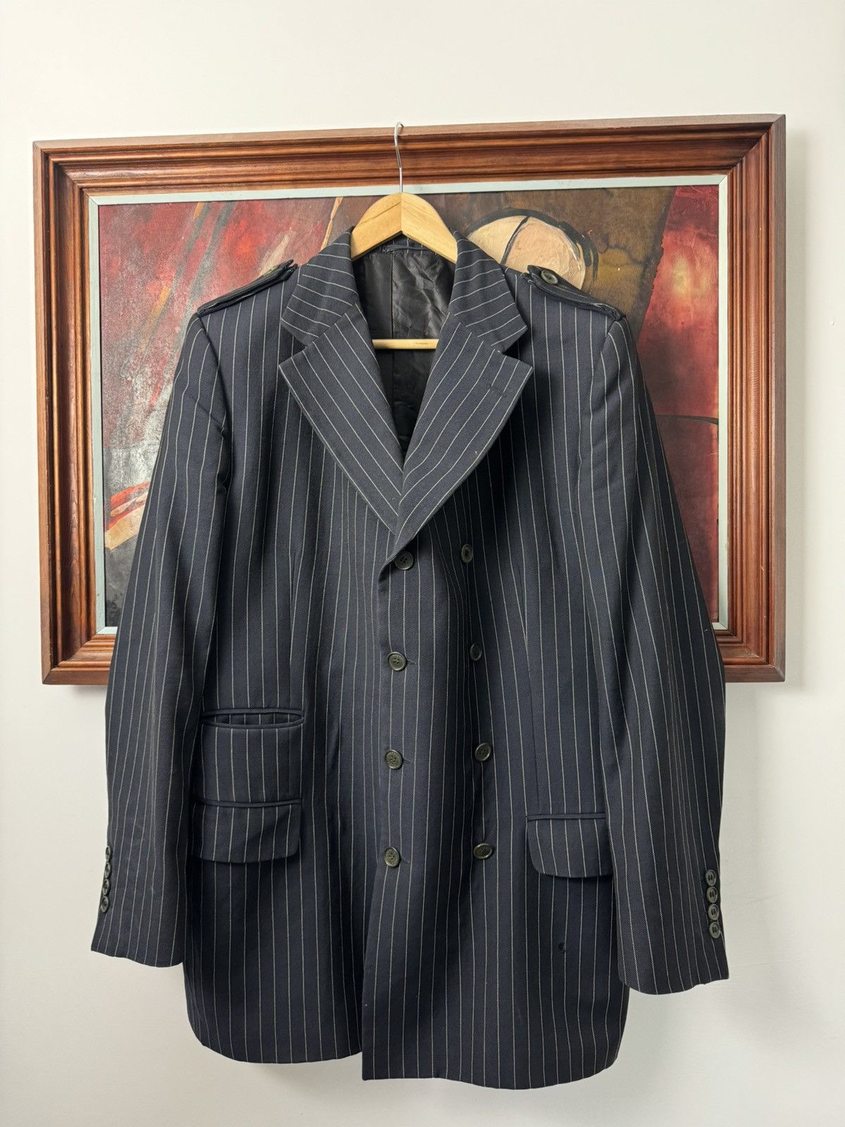 Gucci Gucci Navy Pin-stripe Blazer Vintage Casual Designer Rare Size 50R - 1 Thumbnail
