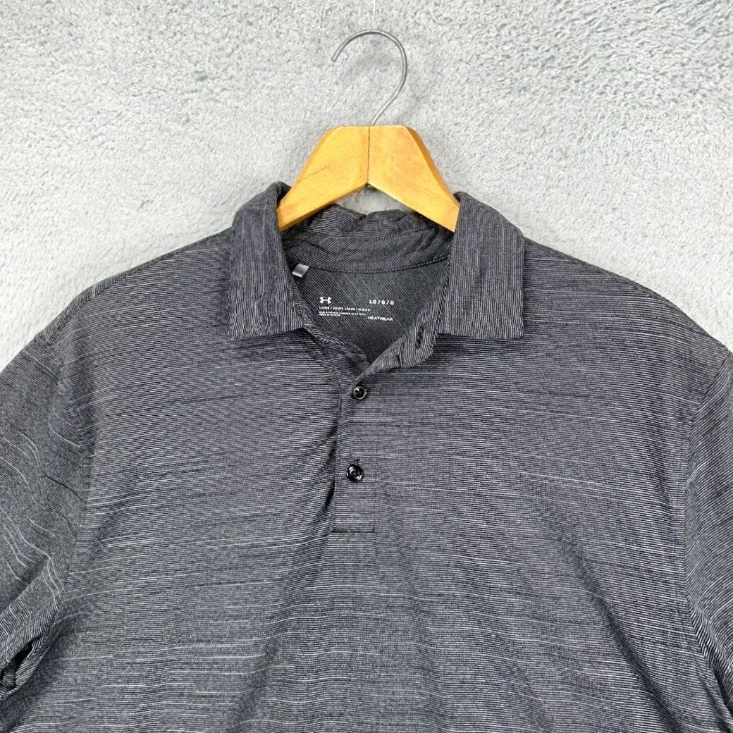 Under Armour Under Armour Polo Shirt Mens Large Grey Black Stripes Golf Rugby Heat Gear Size US L / EU 52-54 / 3 - 2 Thumbnail
