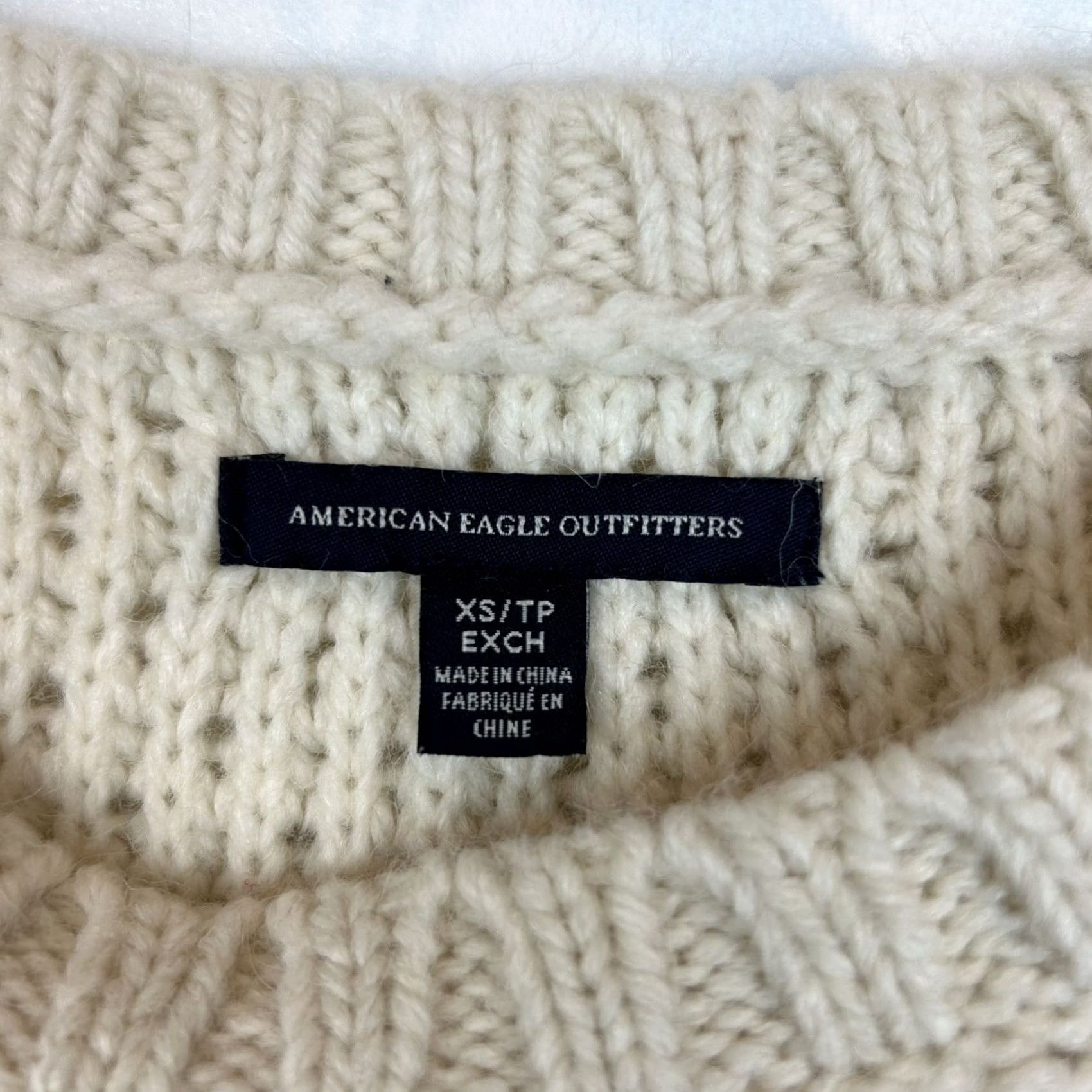 Vintage American Eagle Sweater Womens XS Oversized Knit Pullover Ivory Acrylic Wool Fisherman Casual Crew Neck Long Sleeve Solid Modern Capsule Size XS / US 0-2 / IT 36-38 - 3 Thumbnail