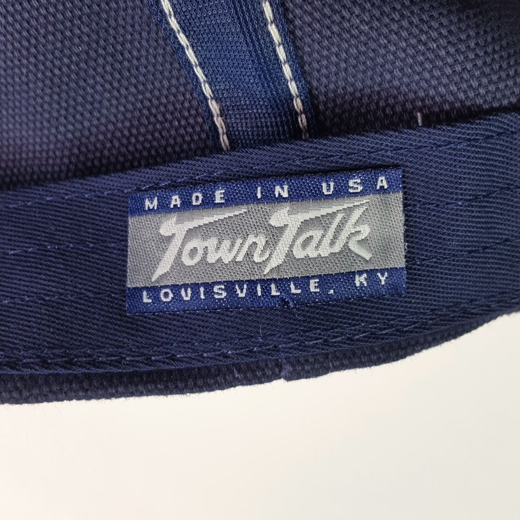 Vintage VINTAGE Town Talk Navy Blue Adjustable USA Hat Baseball Cap Men Casual 90s Retro Sports Embroidered Lightweight Knit Cotton Blend Solid Blue Cap Size ONE SIZE - 7 Thumbnail