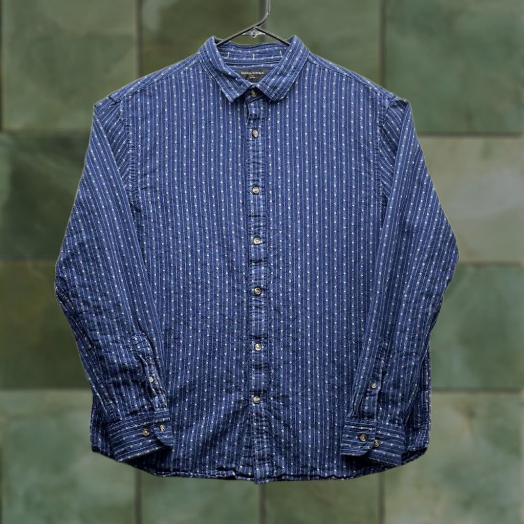 Banana Republic Banana Republic Shirt Mens Large Blue Linen Blend Button-Up Collared Geometric Striped Classic Casual Size US L / EU 52-54 / 3 - 1 Thumbnail