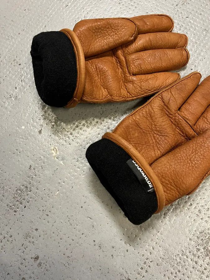 Dsquared2 Dsquared2 Brown Fleeced Padded Biker Leather Gloves Size ONE SIZE - 6 Thumbnail