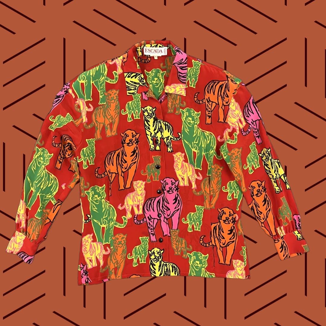 Escada VINTAGE Escada Silk Button-Up Shirt Womens Size 42 Animal Print 80s Casual Red Size M / US 6-8 / IT 42-44 - 1 Thumbnail