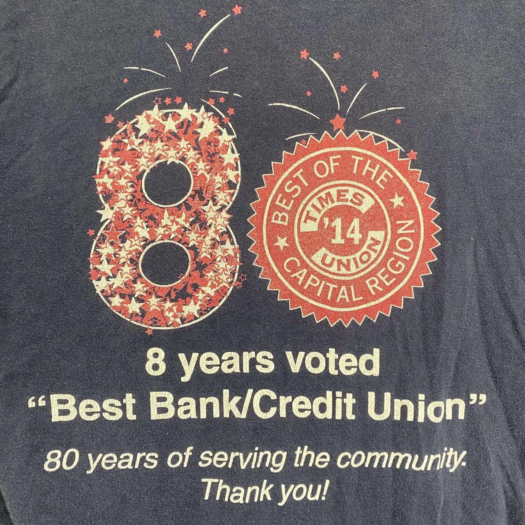 Vintage VINTAGE Royal Apparel Credit Union T-Shirt 80th Anniversary Organic Cotton Blue Medium Boxy Mens Size US M / EU 48-50 / 2 - 2 Thumbnail