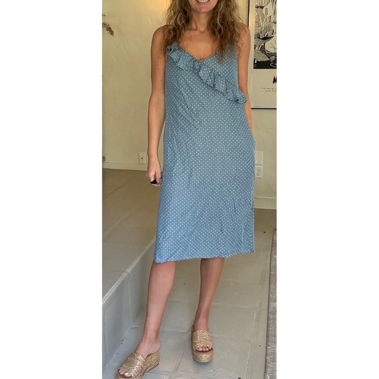 Other Velvet Heart Blue Polka Dot Tencel Ruffle Midi Dress Small Size S / US 4 / IT 40 - 1 Thumbnail