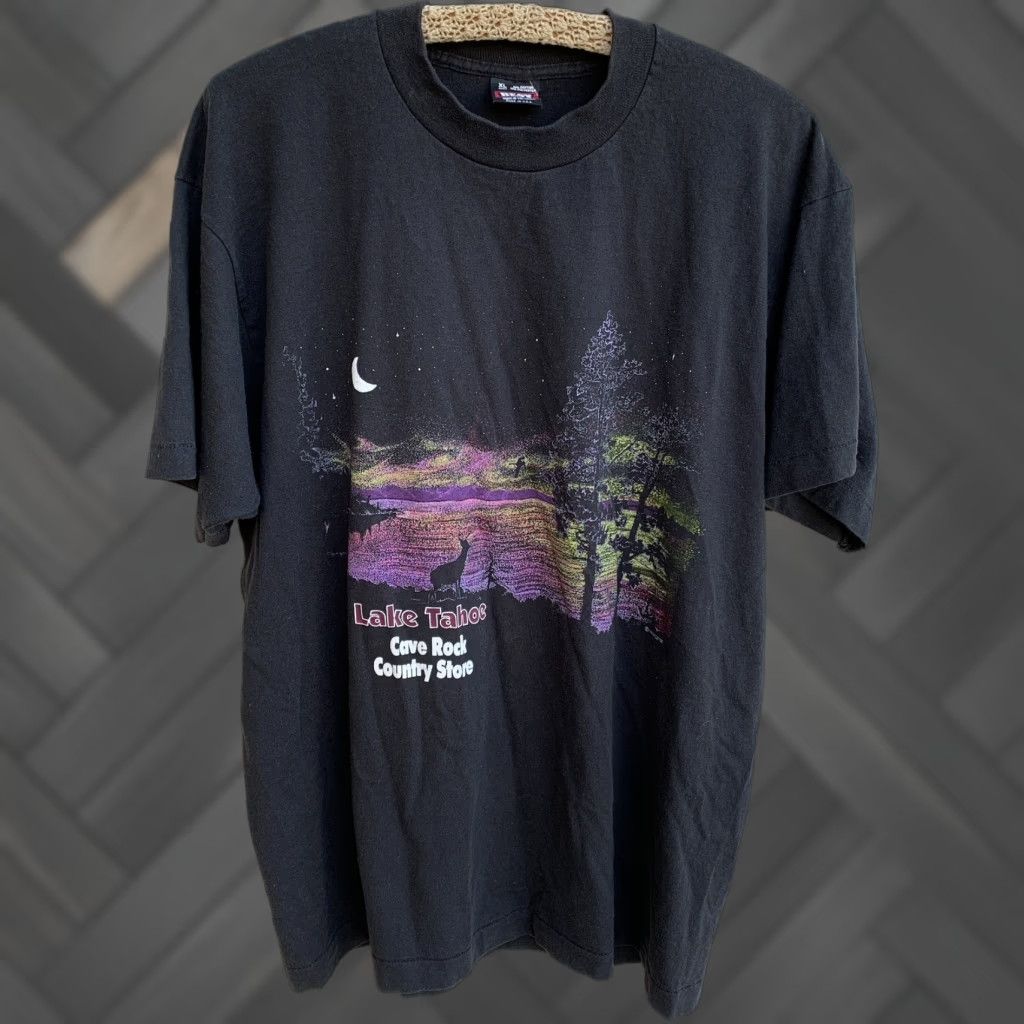 Fruit Of The Loom VINTAGE Fruit of the Loom T-Shirt Graphic Tee 80s XL Black Cotton Blend Short Sleeve Men Nature Animals 1990s Shirt Images See Pics Size US XL / EU 56 / 4 - 1 Thumbnail