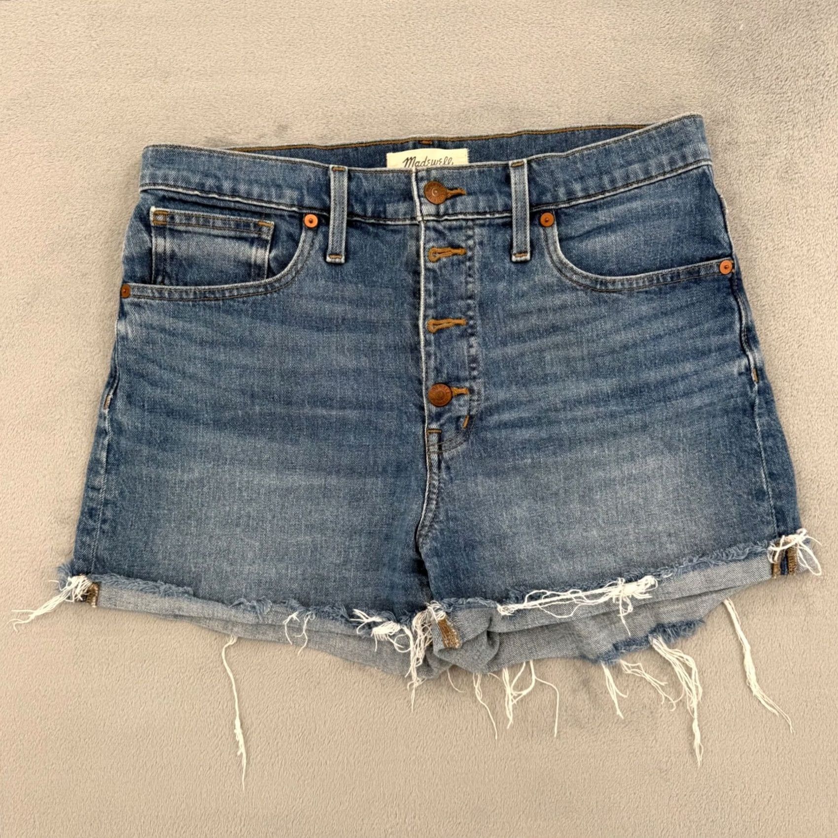 Madewell Madewell High-Rise Denim Shorts Button Fly Raw Hem Medium Wash Women's 29 Size 24" / US 00 / IT 34 - 2 Thumbnail