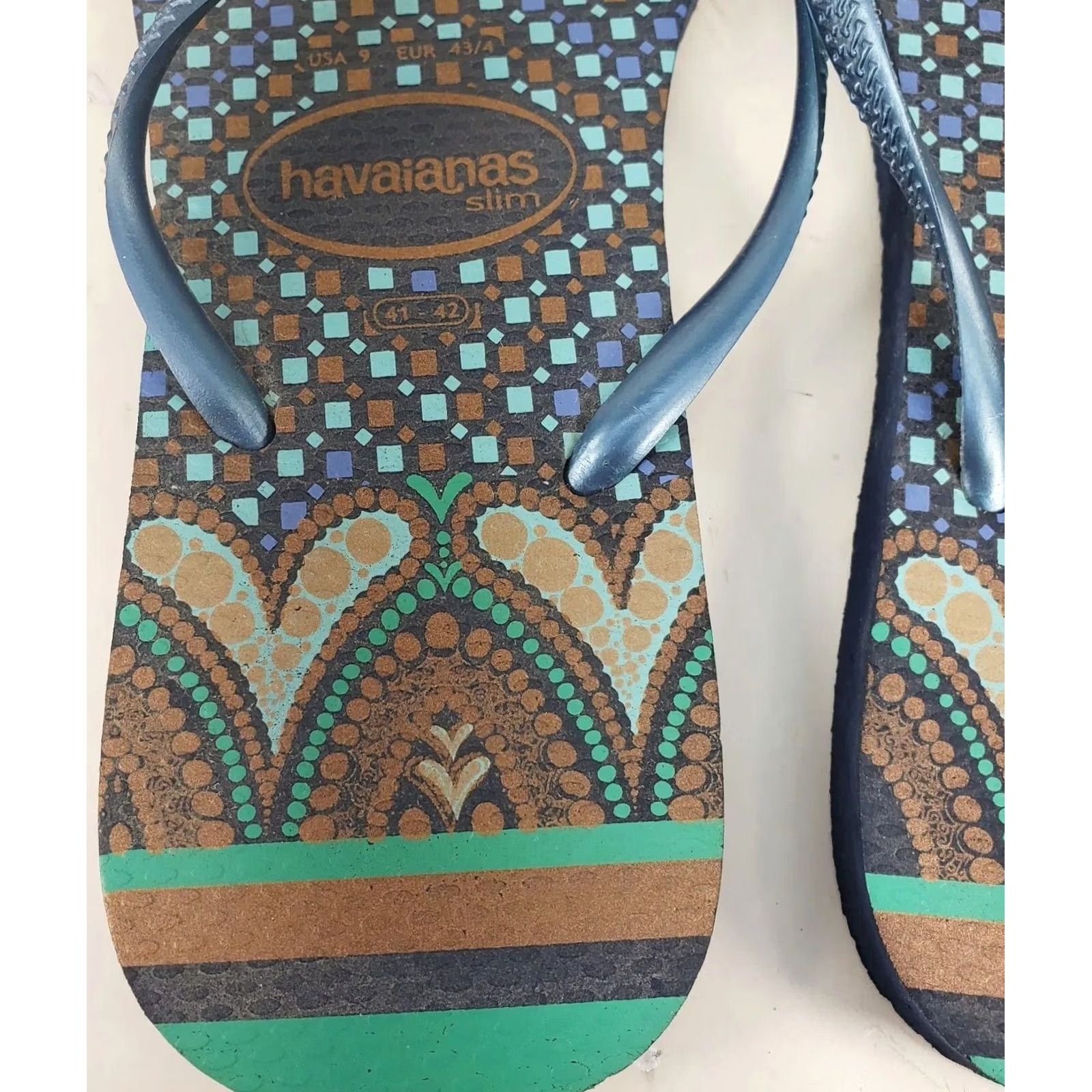 Vintage Havaianas Slim Crystal Sandal WOMEN'S Flip FLOP Thong Blue Grey Turquoise Sz. 9 Size US 9 / IT 39 - 6 Thumbnail