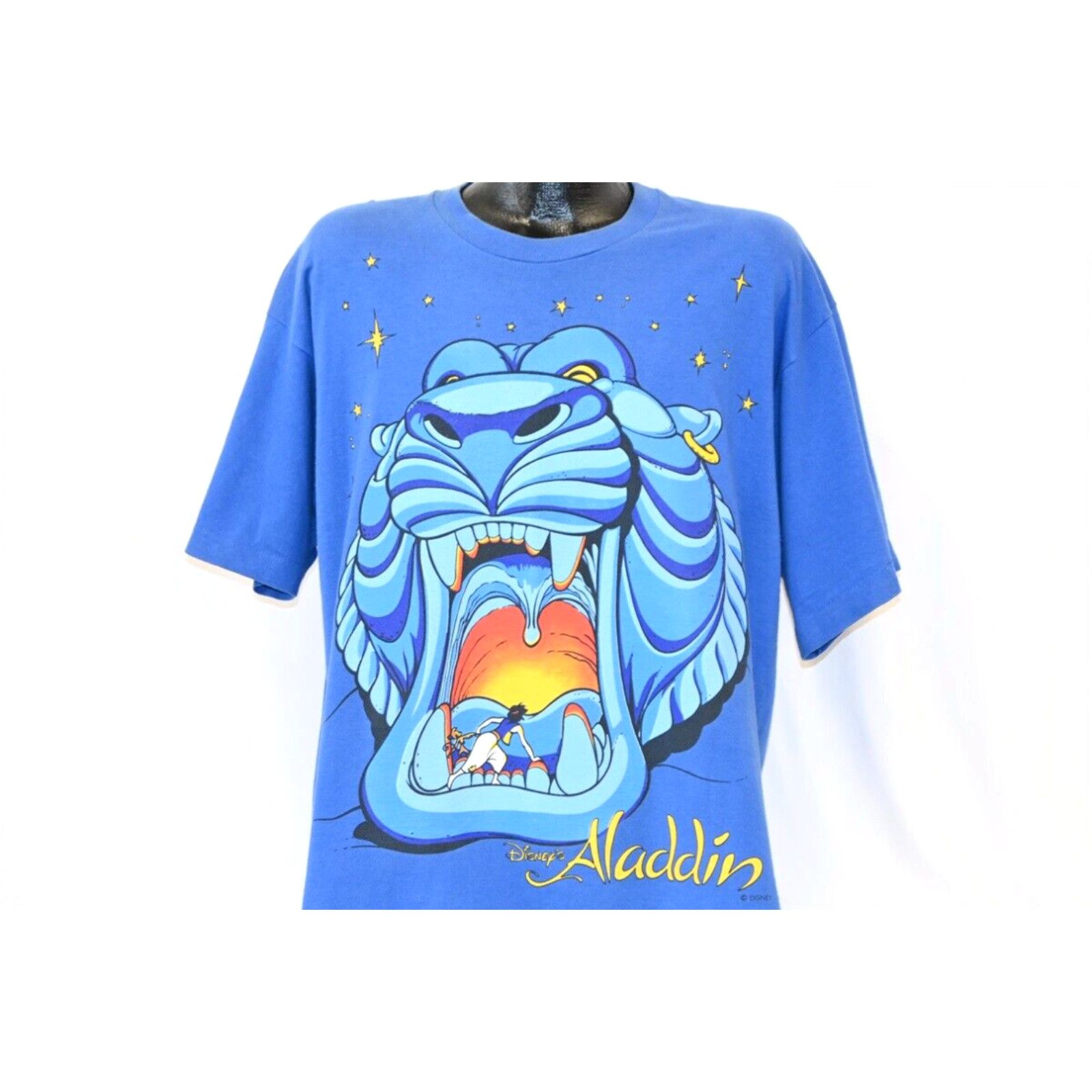 image of Fruit Of The Loom Vintage 90's Disney's Aladdin Cave Of Wonders Blue Genie Movie 2 Sided T-Shirt XL