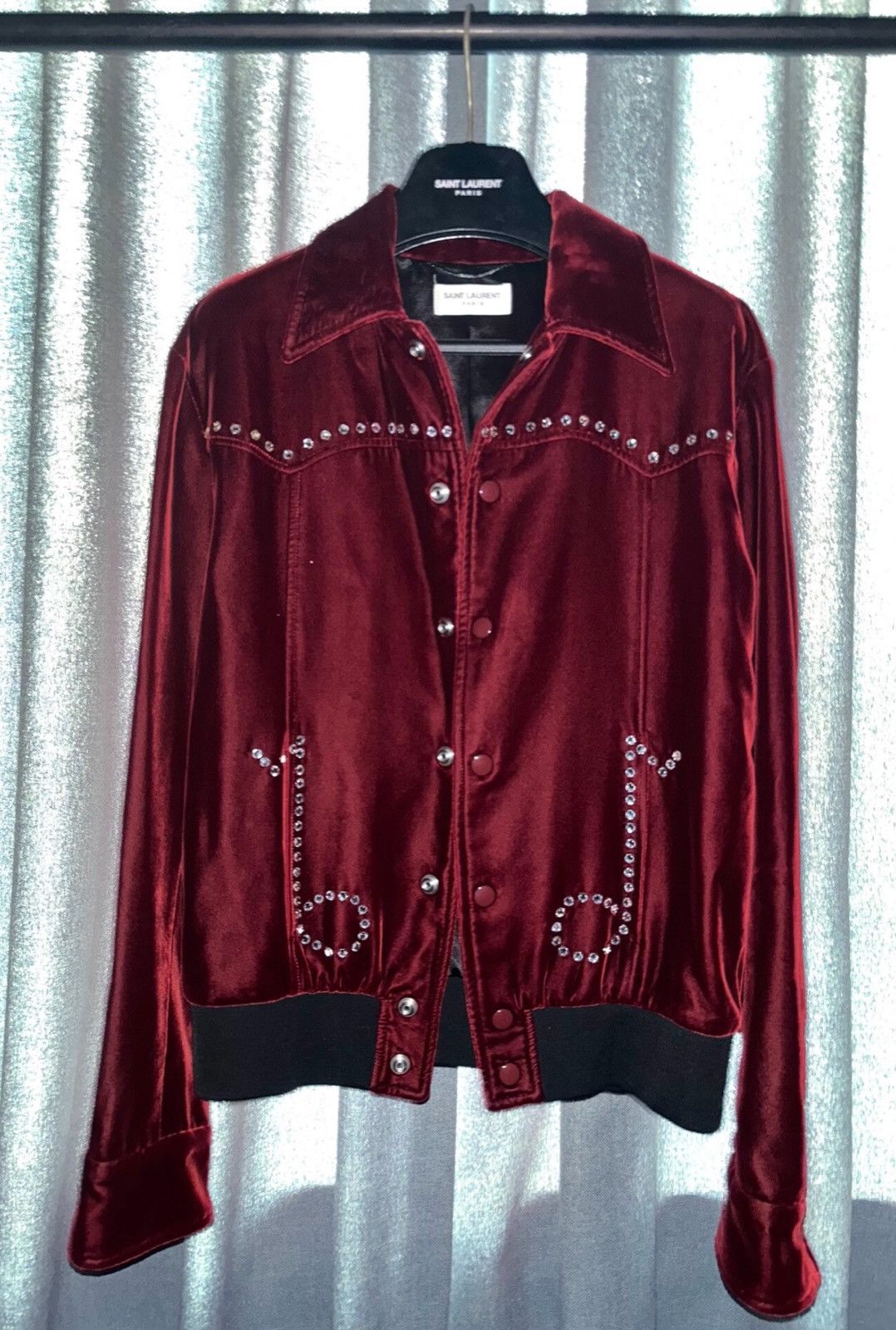 Saint Laurent SLP 2016FW Wine Red Velvet Musical Note Jacket