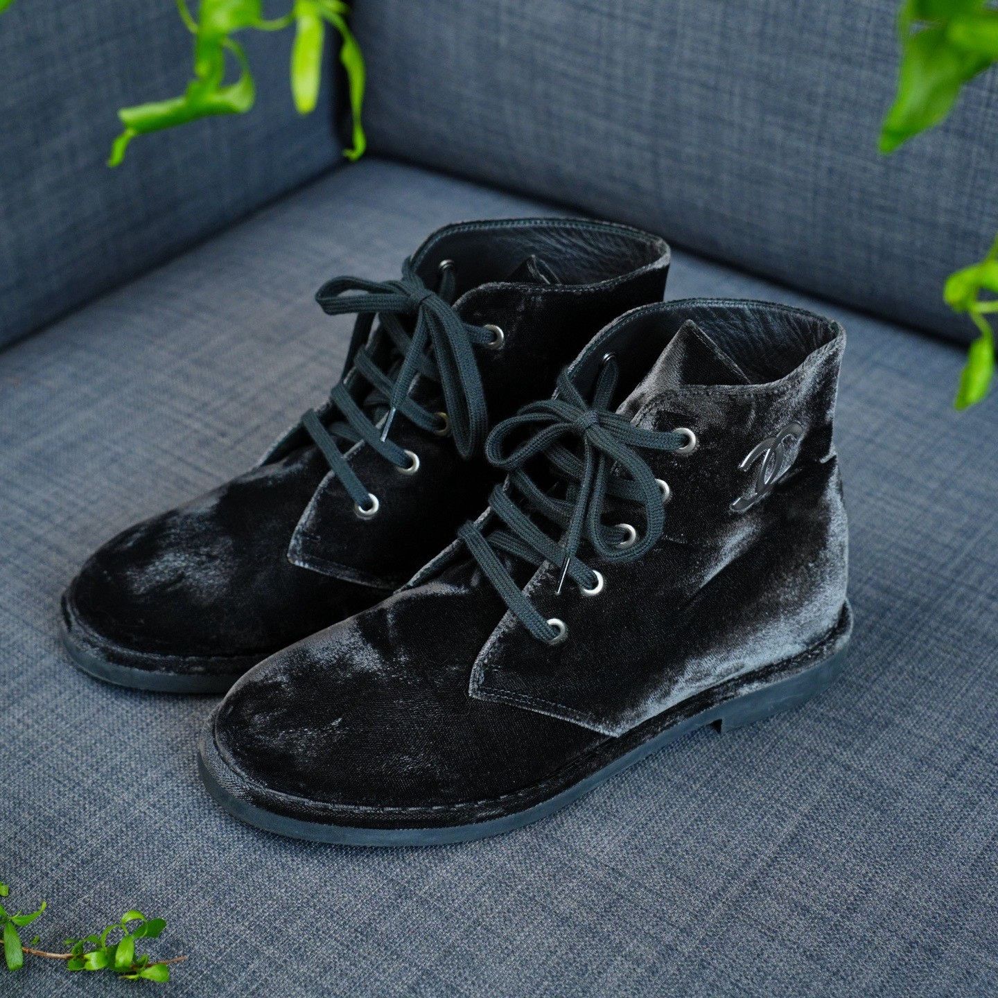 Chanel Chanel Velvet Black Boots us_6-5 Women Size US 6.5 / IT 36.5 - 1 Thumbnail