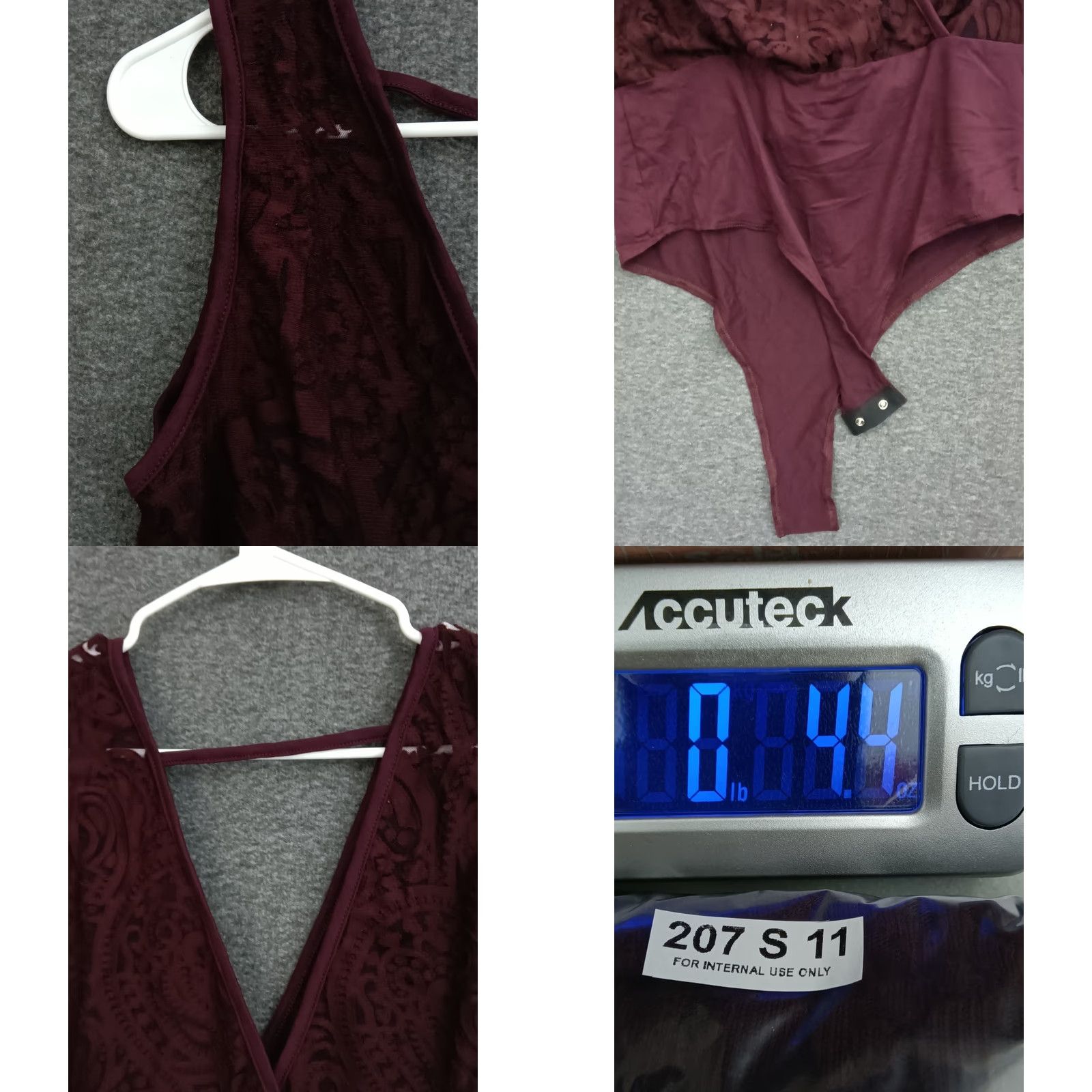 Vintage MAGIA Bodysuit Women's L Dark Red Wine Lace V-Neck One Size Slimming, Stretch Size ONE SIZE - 8 Thumbnail