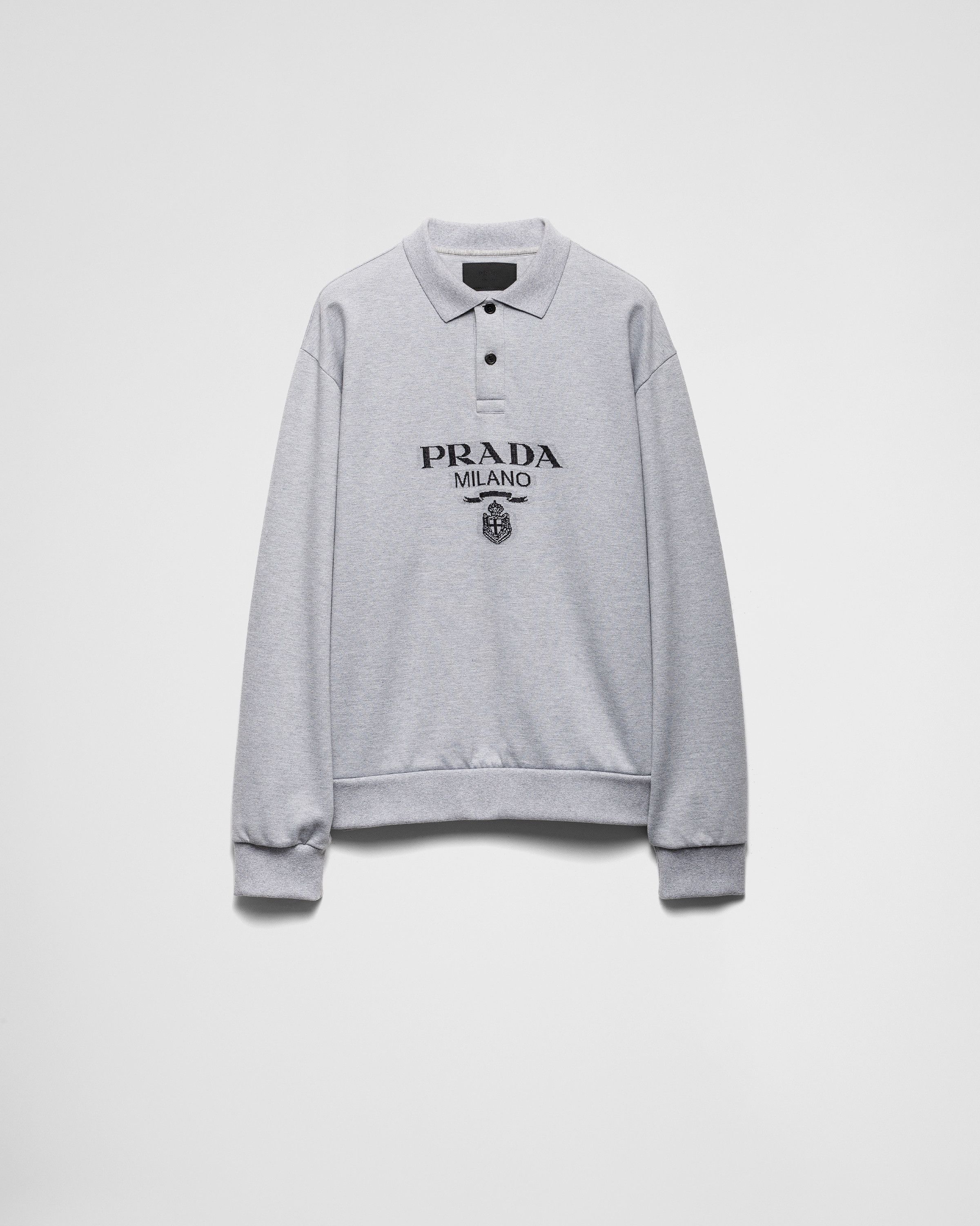 Prada oc11z0625 Long-Sleeved Cotton Polo Shirt in Grey Size US M / EU 48-50 / 2 - 1 Thumbnail