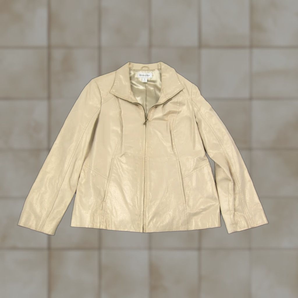 Preston & York VINTAGE Preston & York Leather Jacket Womens M Gold Metallic Shiny 90s Full Zip Classic 80s 90s Mens Womens Girls Boys Size M / US 6-8 / IT 42-44 - 1 Thumbnail