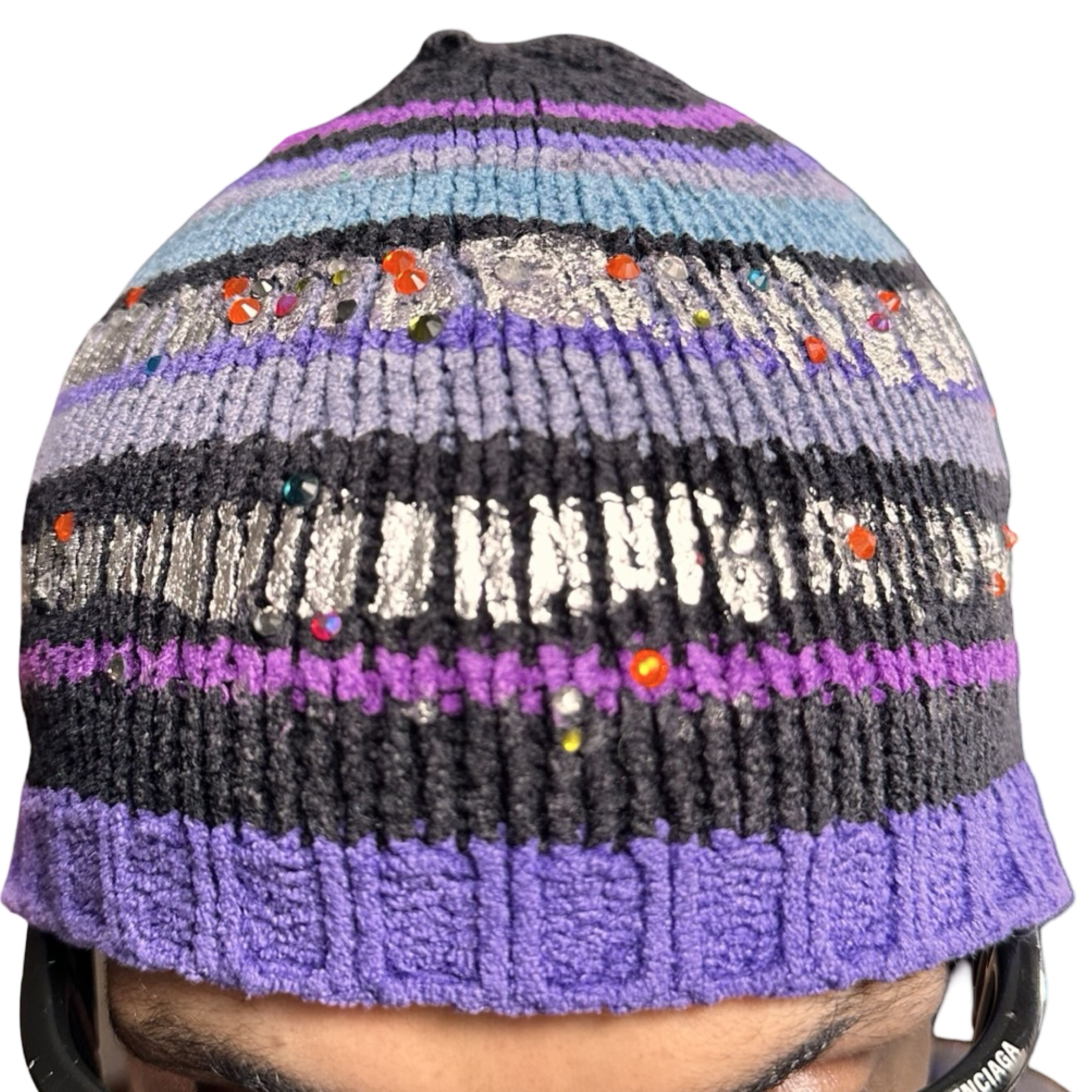 Vintage ASTROBOI* Black/Purple Striped Rhinestone Winter Beanie Size ONE SIZE - 3 Thumbnail