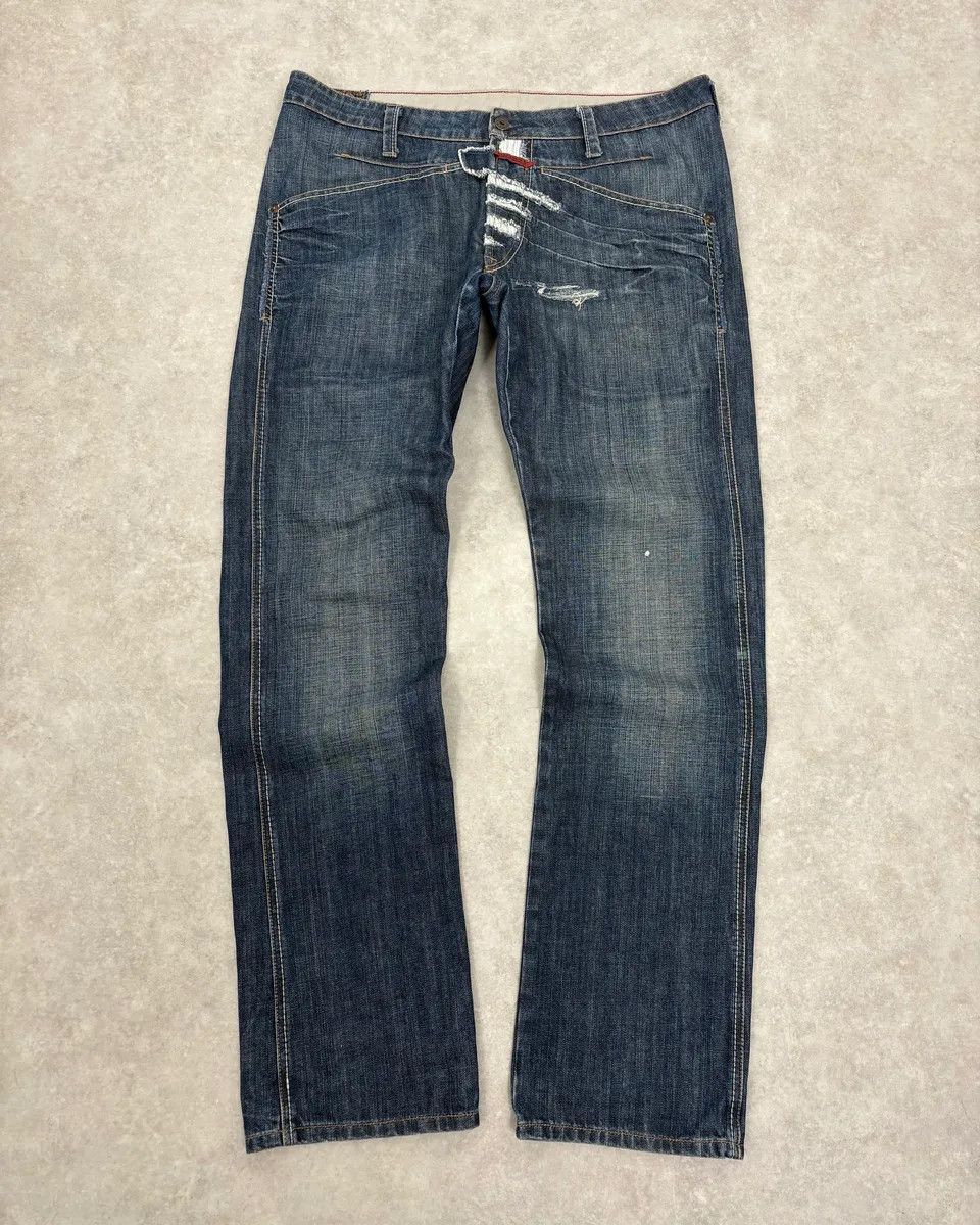 Marithe + Francois Girbaud 2000s Marithé + François Girbaud Blue Distressed Denim Jeans Size US 34 / EU 50 - 4 Thumbnail