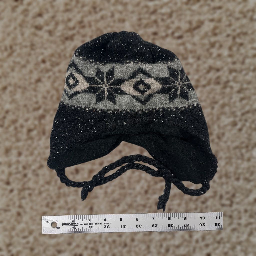 Vintage Dorfman Pacific Beanie Toque Hat Adult One Size Black Knit Wool Nylon Fair Isle Ear Flap Mens Womens Unisex Holiday Outdoor Ski Beanie Size ONE SIZE - 1 Thumbnail