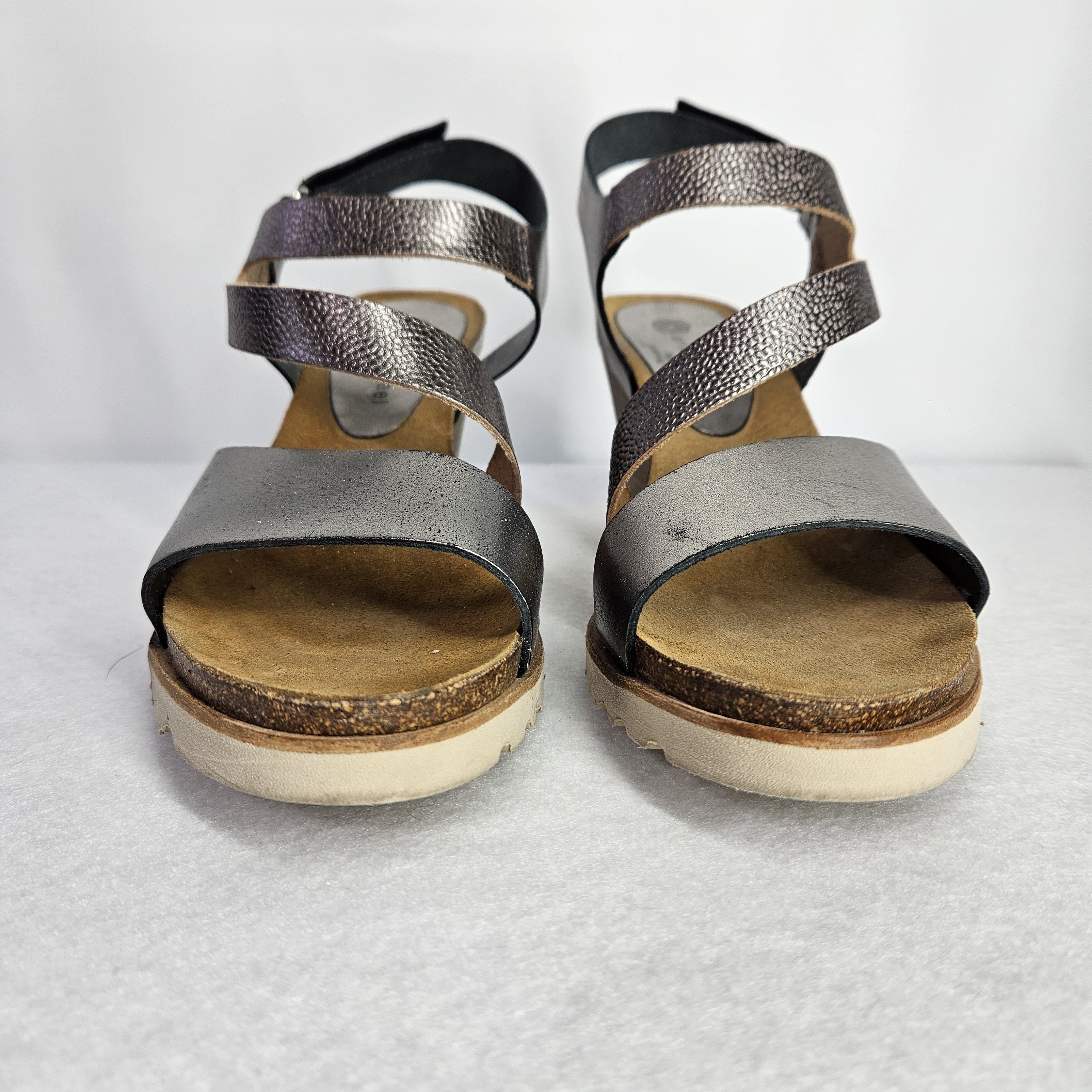 Other Eric Michael Size 39/8.5 Wedge Sandals Silver Leather Strap Size US 8.5 / IT 38.5 - 3 Thumbnail