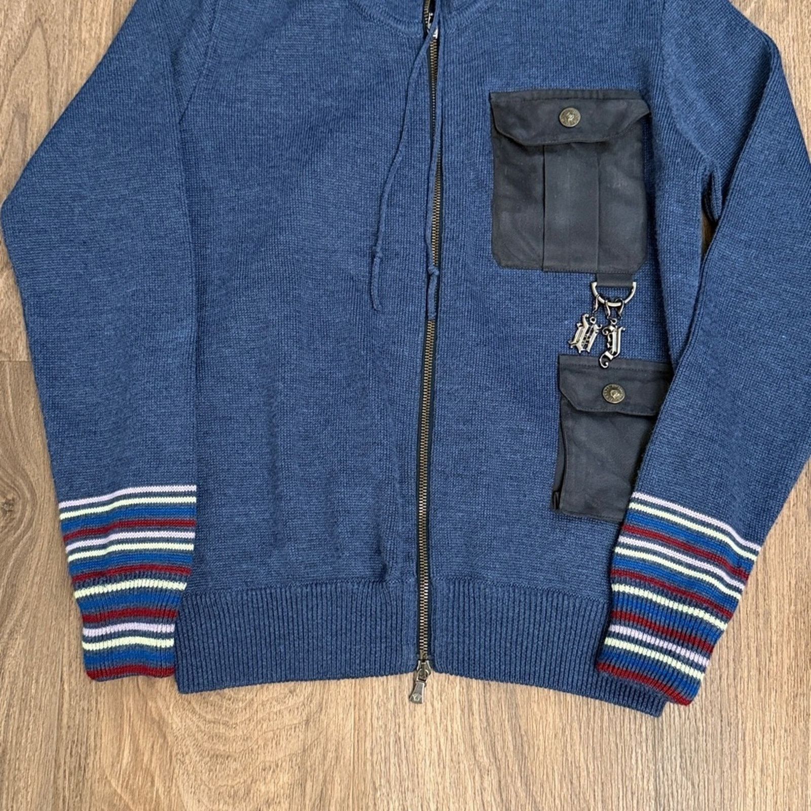 Versace Versace men’s blue zip front hooded wool blend swtr size lg Size US L / EU 52-54 / 3 - 2 Thumbnail